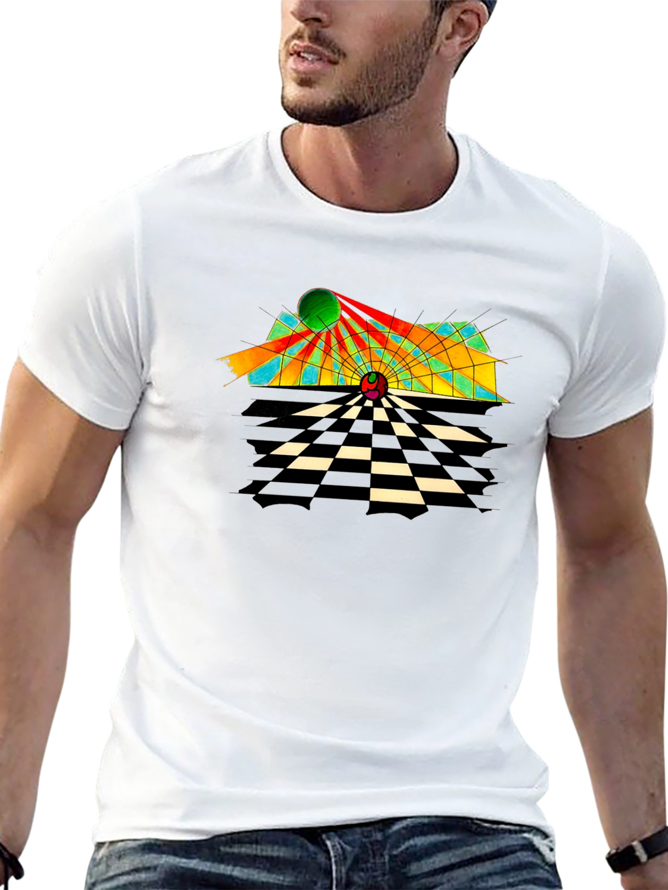 Black Abstract Geometric T-Shirt - Retro Style Tee view 13