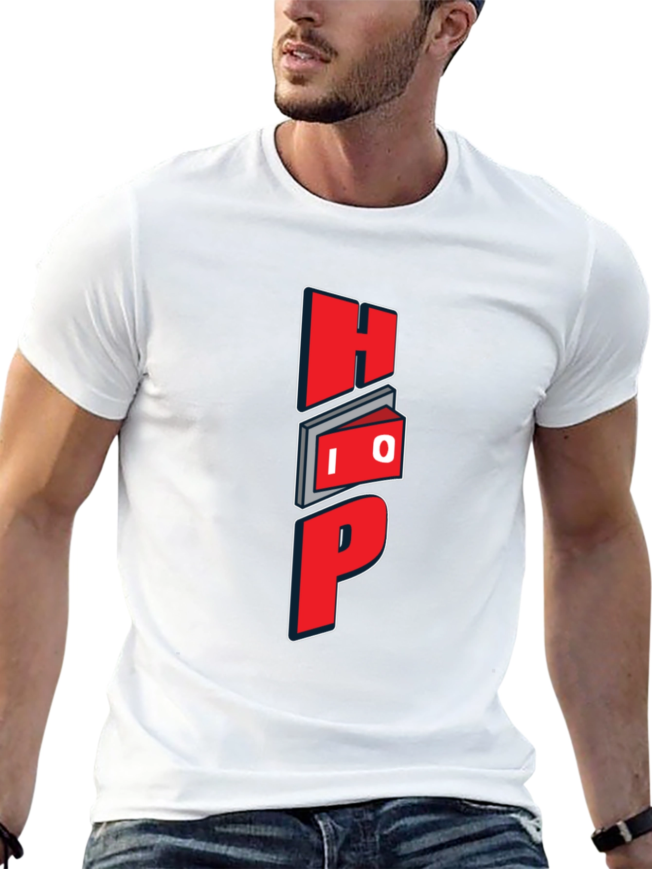 Black Unique Graphic Black T-Shirt - Red "HOP" Design view 13