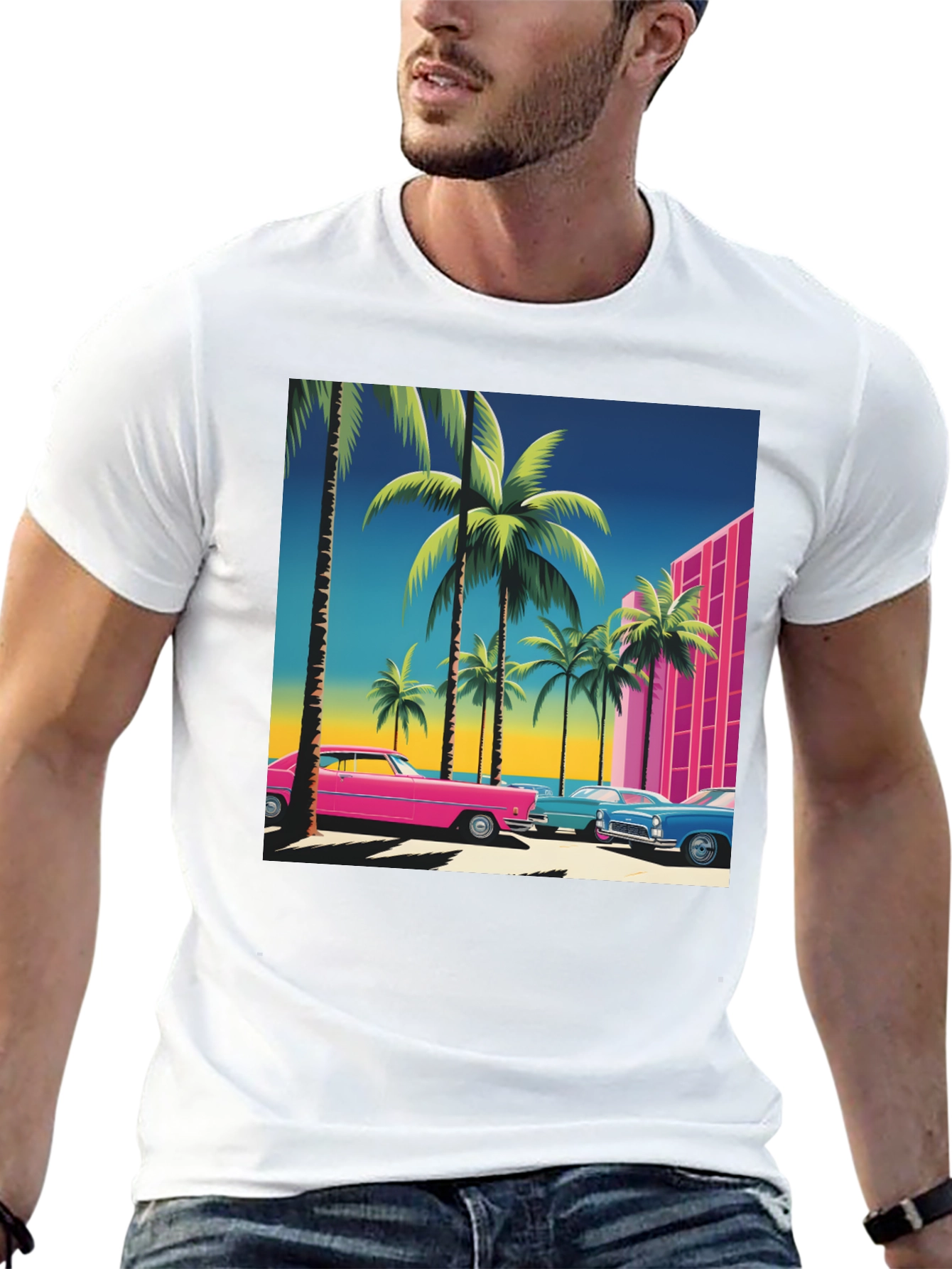 Black Retro Miami Vice Style T-Shirt view 13