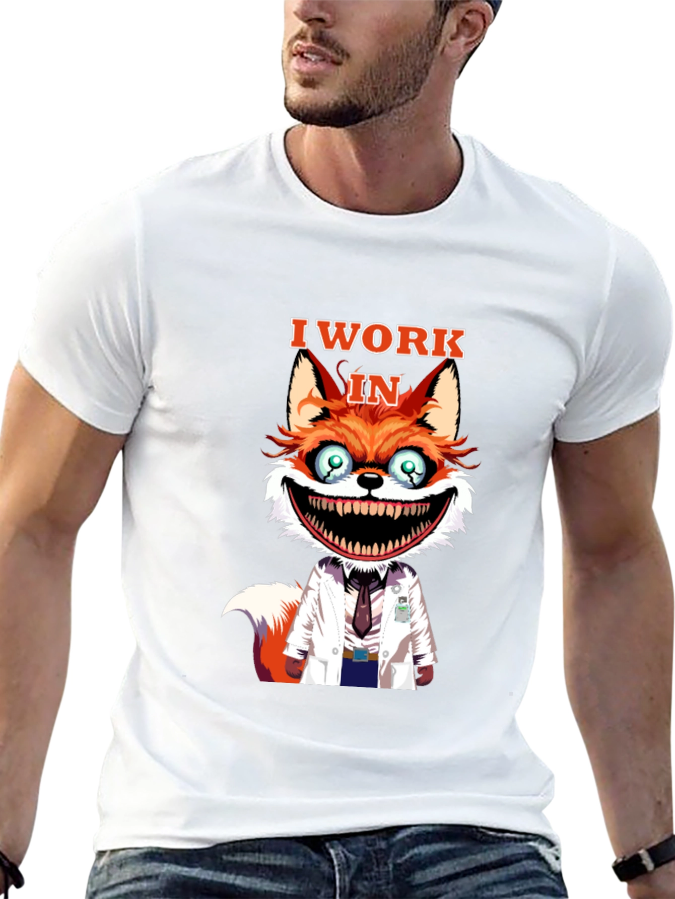 Black I Work in Crazy Fox Scientist Graphic Tee view 13