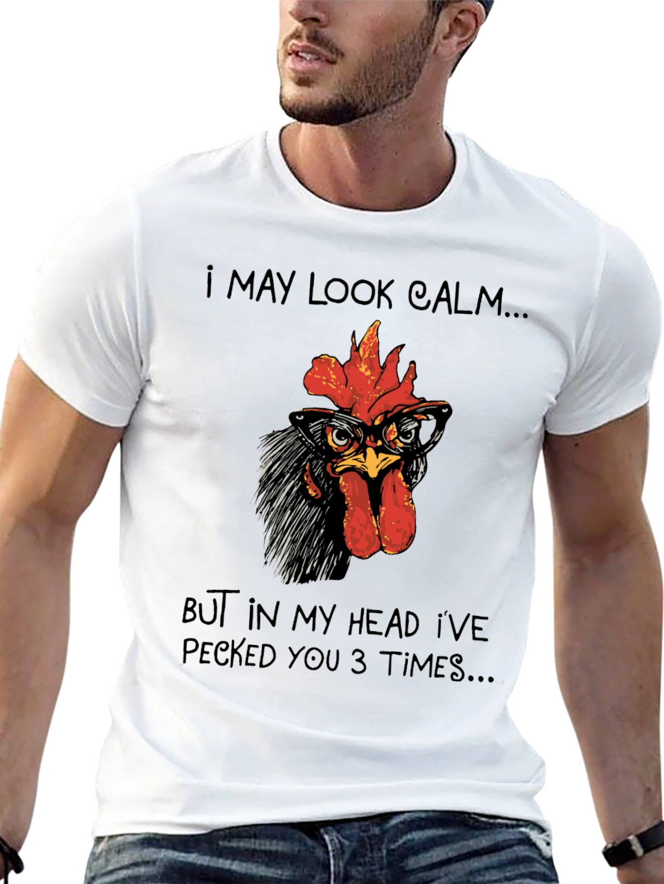 Black Calm Chicken T-Shirt - Funny Rooster Tee view 13