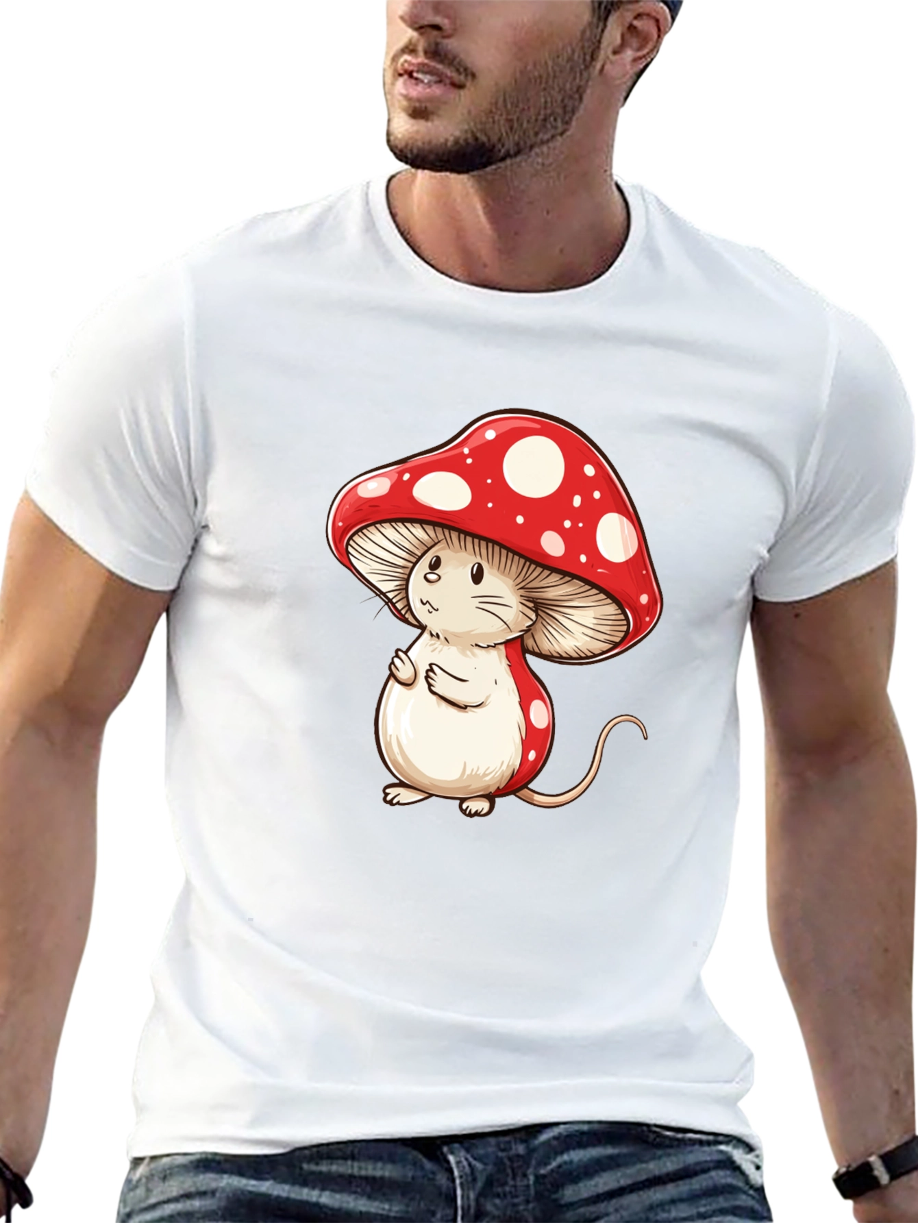 Black Mushroom Mouse T-Shirt - Fun Cartoon Graphic Tee view 13