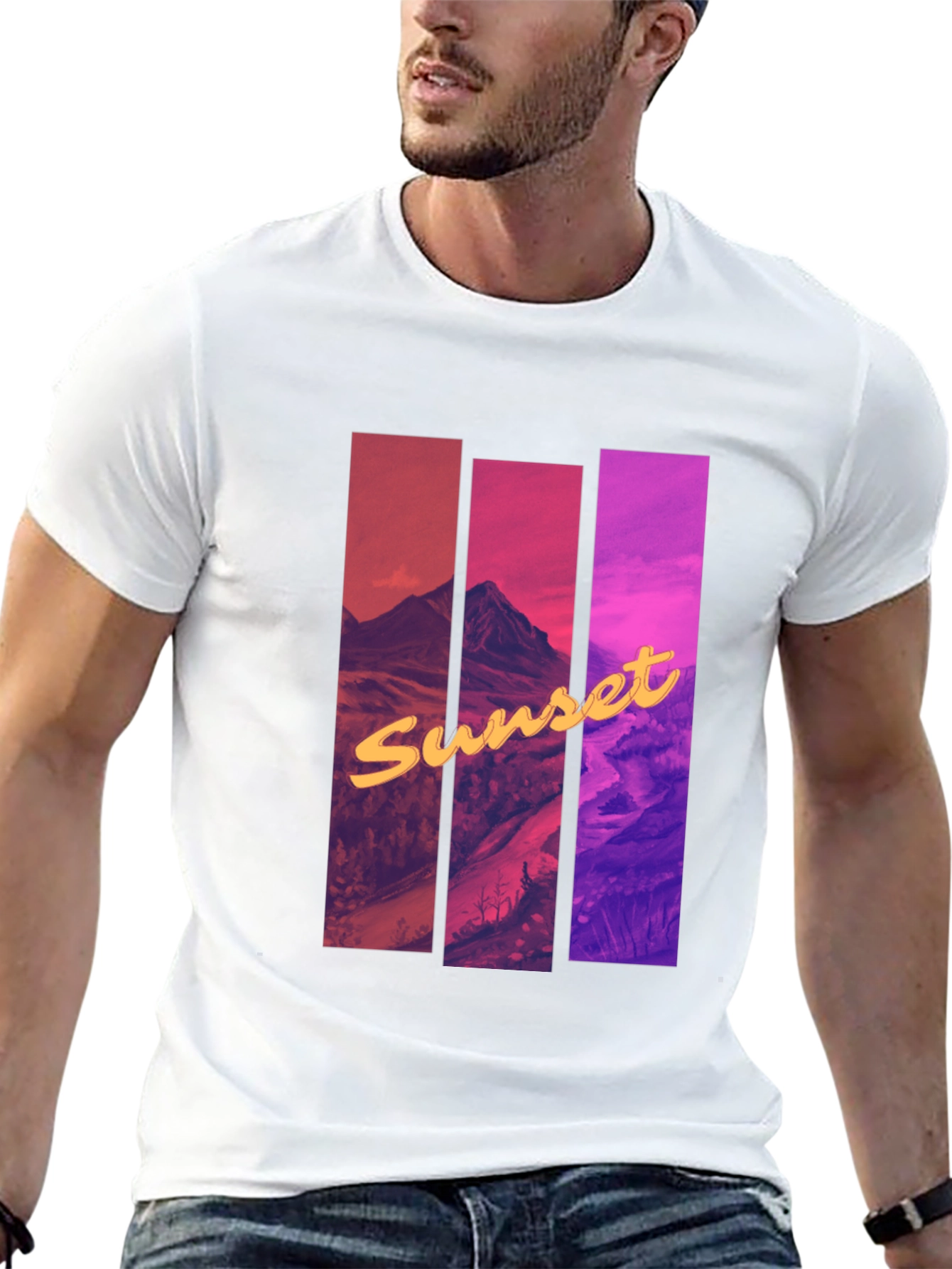 Black Sunset Mountain Graphic Tee - Black Cotton Blend view 13