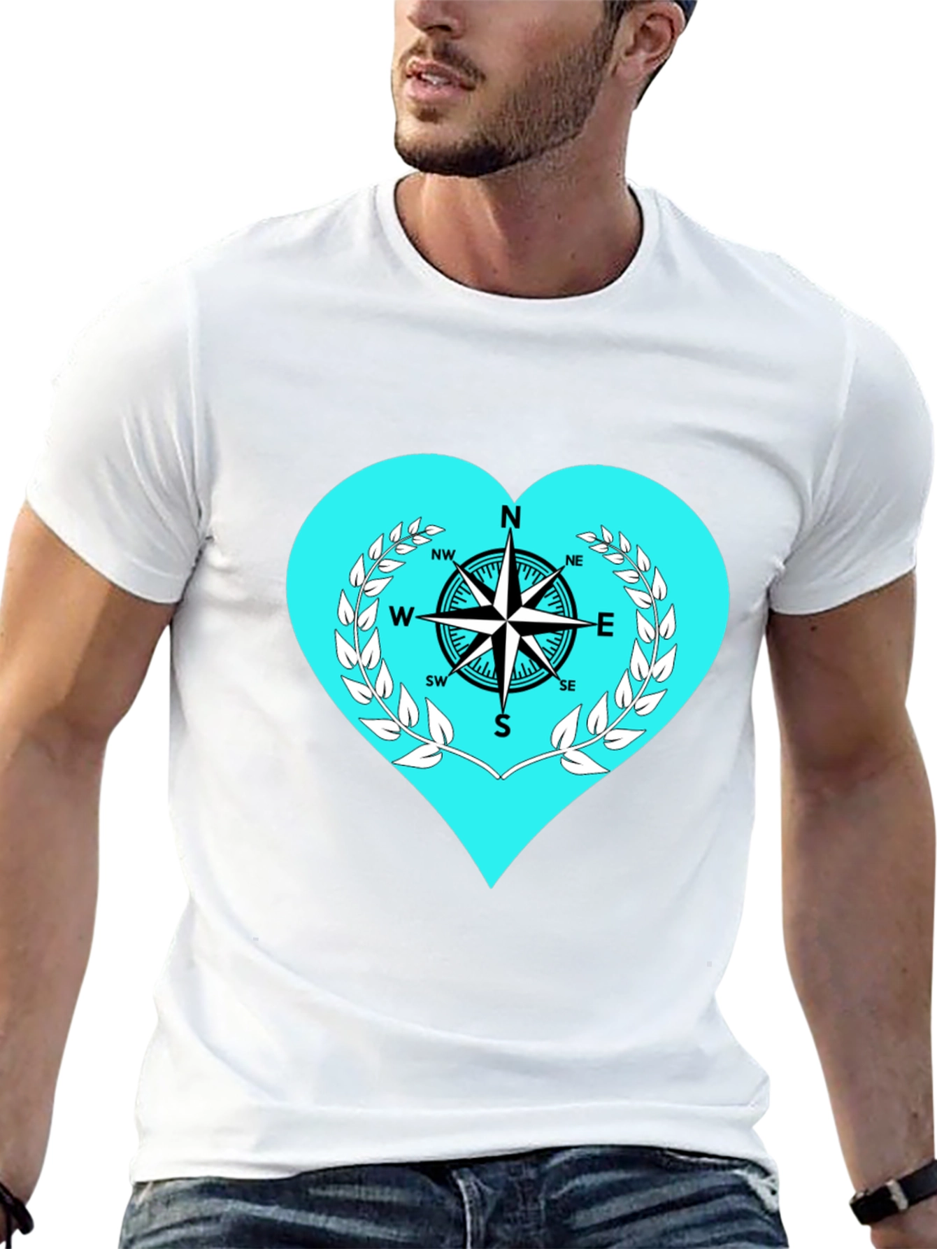Black Compass Heart Graphic Tee - Stylish Black T-Shirt view 13