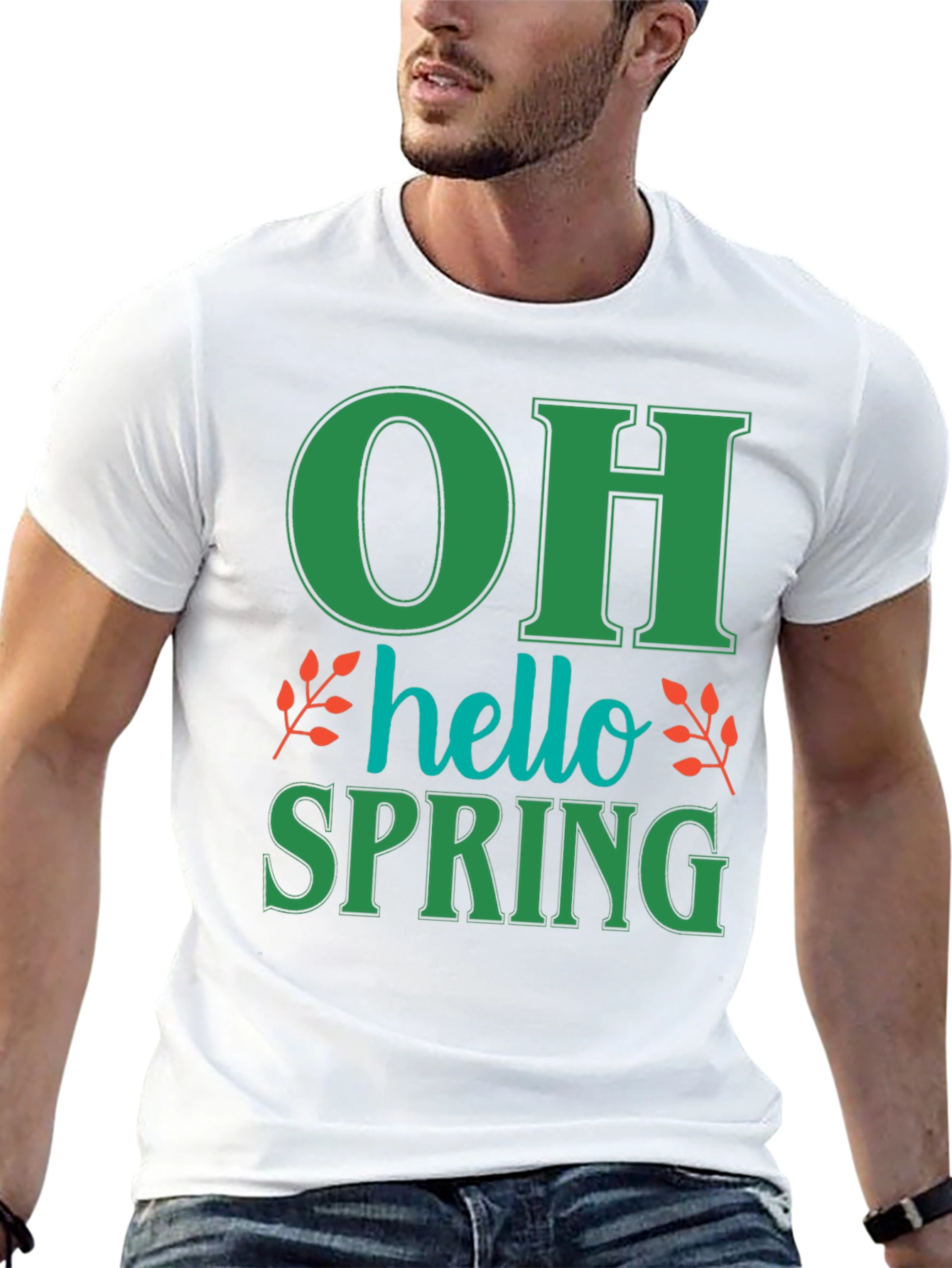 Black Oh Hello Spring T-Shirt - Green Graphic Tee view 13