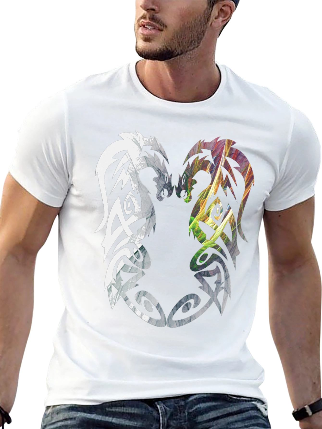 Black Yin Yang Dragon T-Shirt - Men's Black Graphic Tee view 13