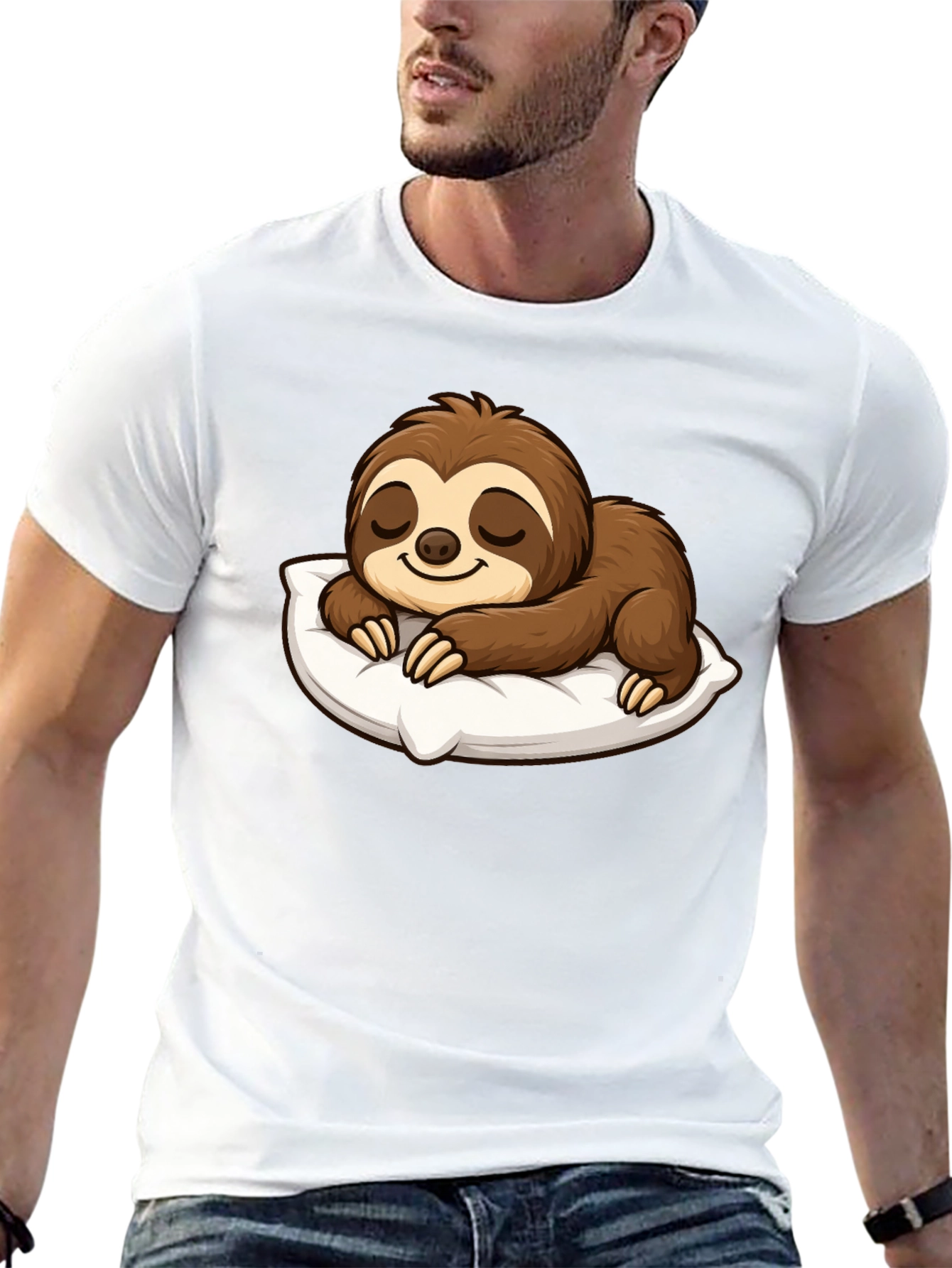 Black Cute Sleeping Sloth Graphic T-Shirt view 13