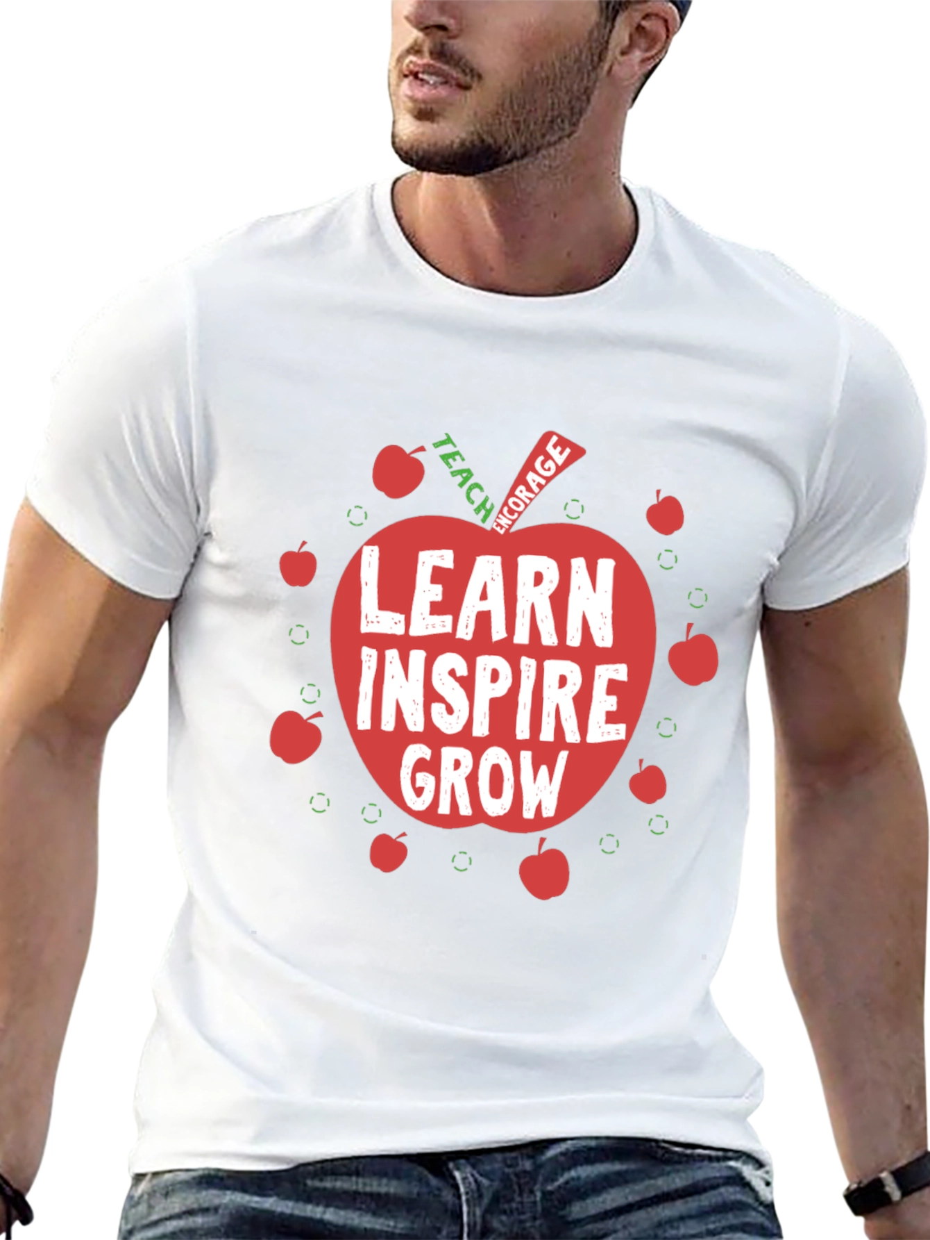 Black Teacher Apple Graphic T-Shirt - Learn Inspire Grow view 13