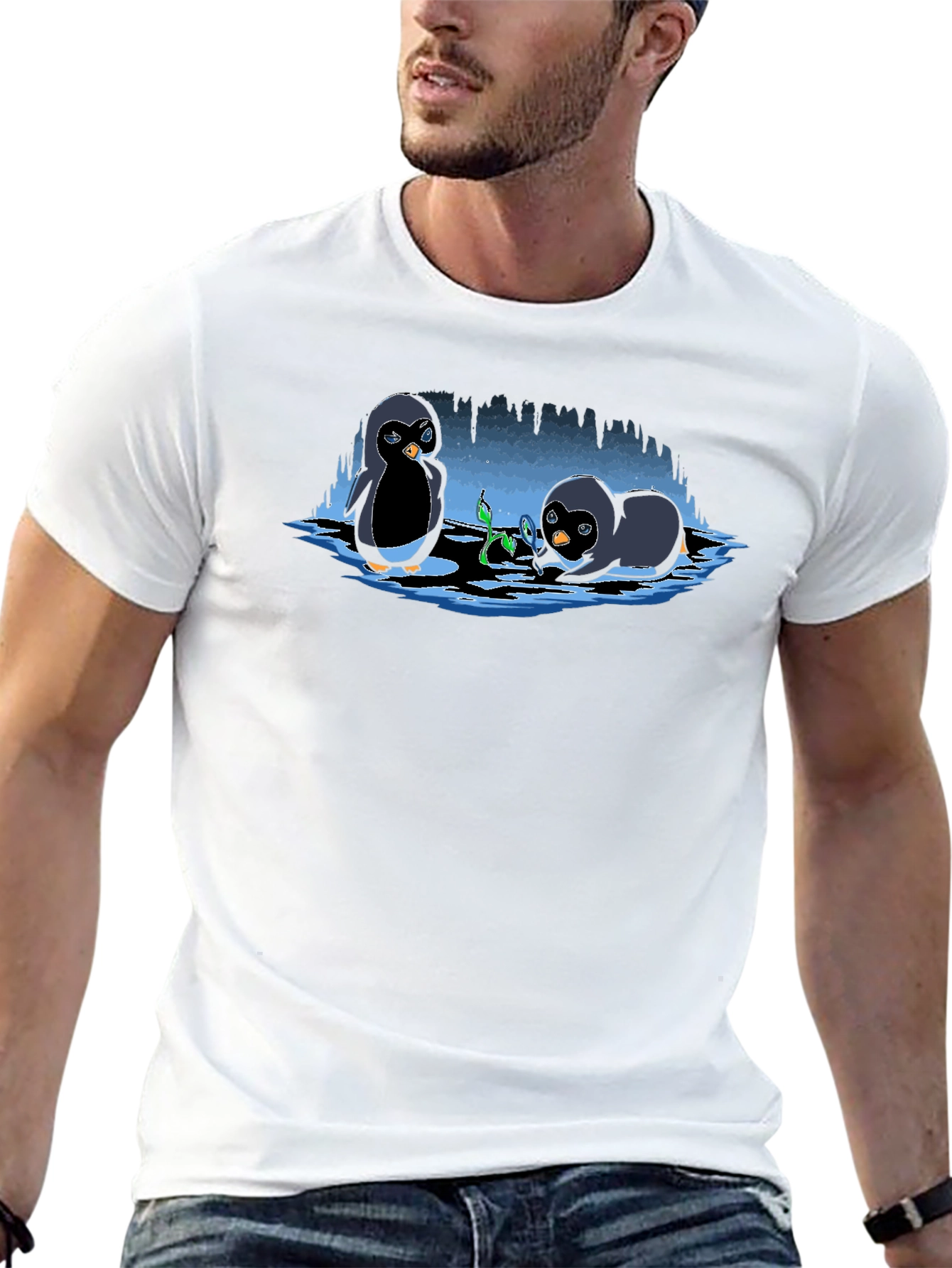 Black Penguin Plant T-Shirt - Cute Cartoon Design view 13