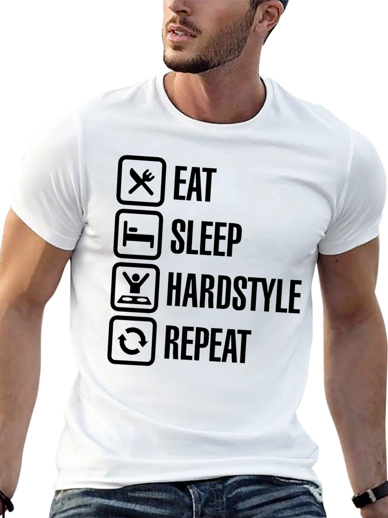 Black Eat Sleep Hardstyle Repeat Black Graphic Tee view 13
