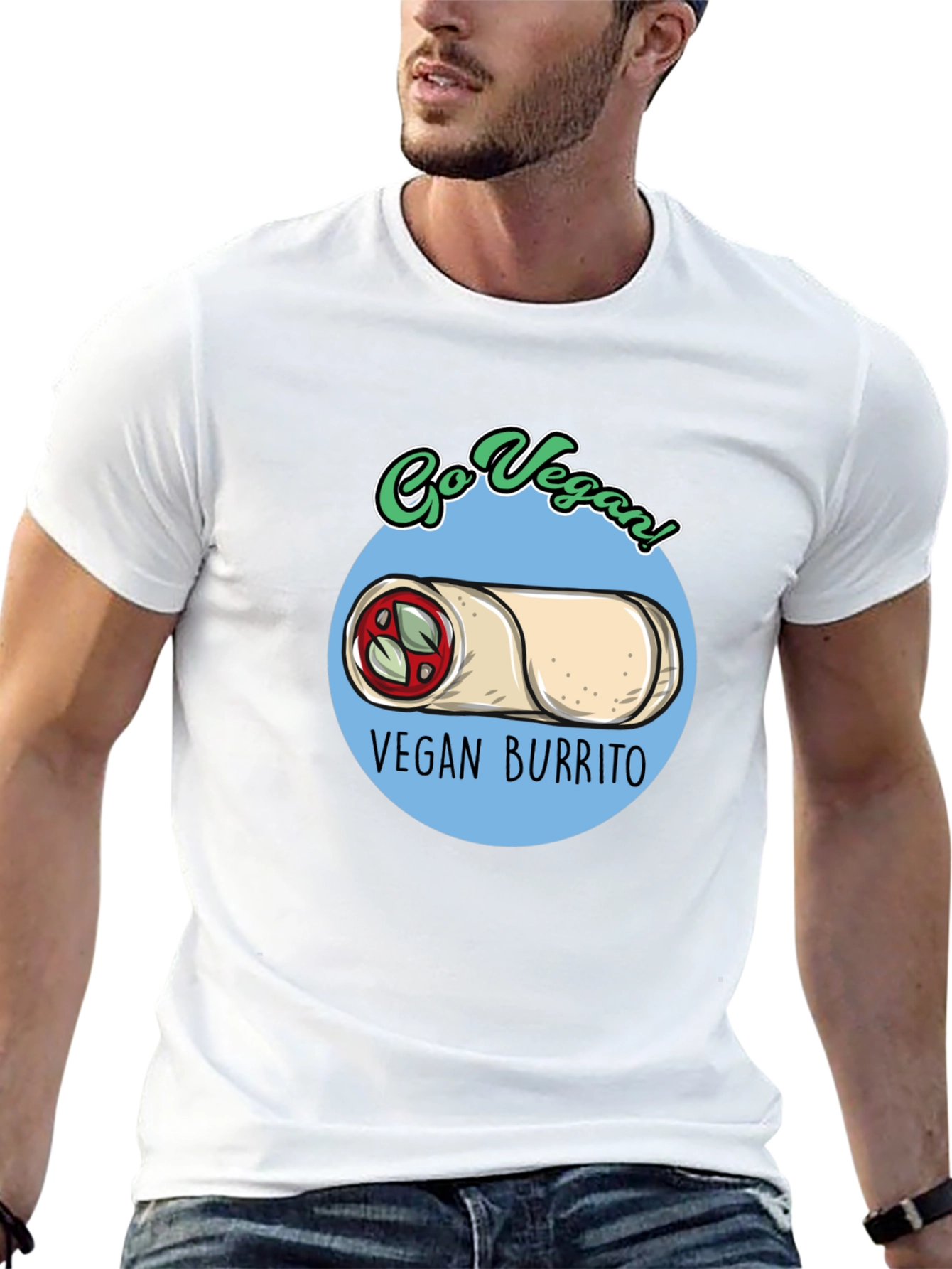 Black Go Vegan! Vegan Burrito T-Shirt view 13
