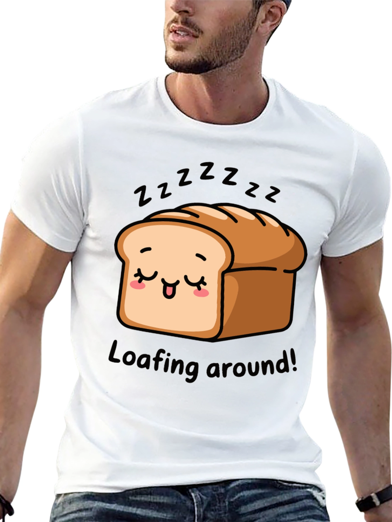 Black Loafing Around Bread Cartoon Black T-Shirt view 13