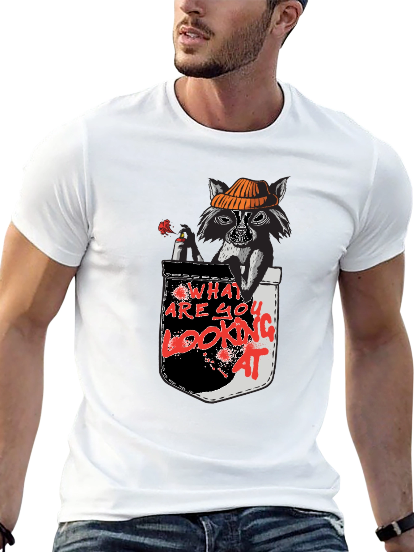 Black Raccoon Pocket T-Shirt - What Are You Looking At? view 13