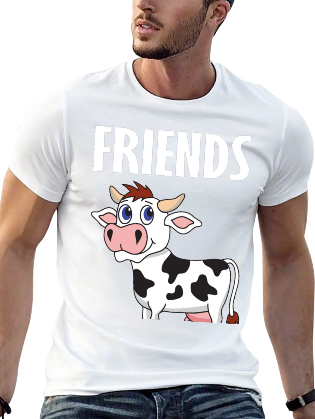 Black Cow Friends Graphic Tee -  Black Crew Neck T-Shirt view 13