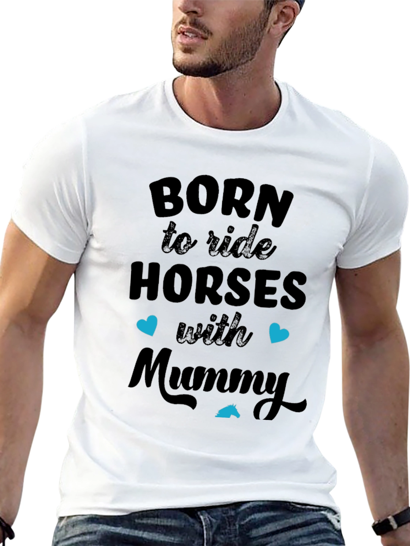 Black Born to Ride Horses with Mummy Black T-Shirt view 13