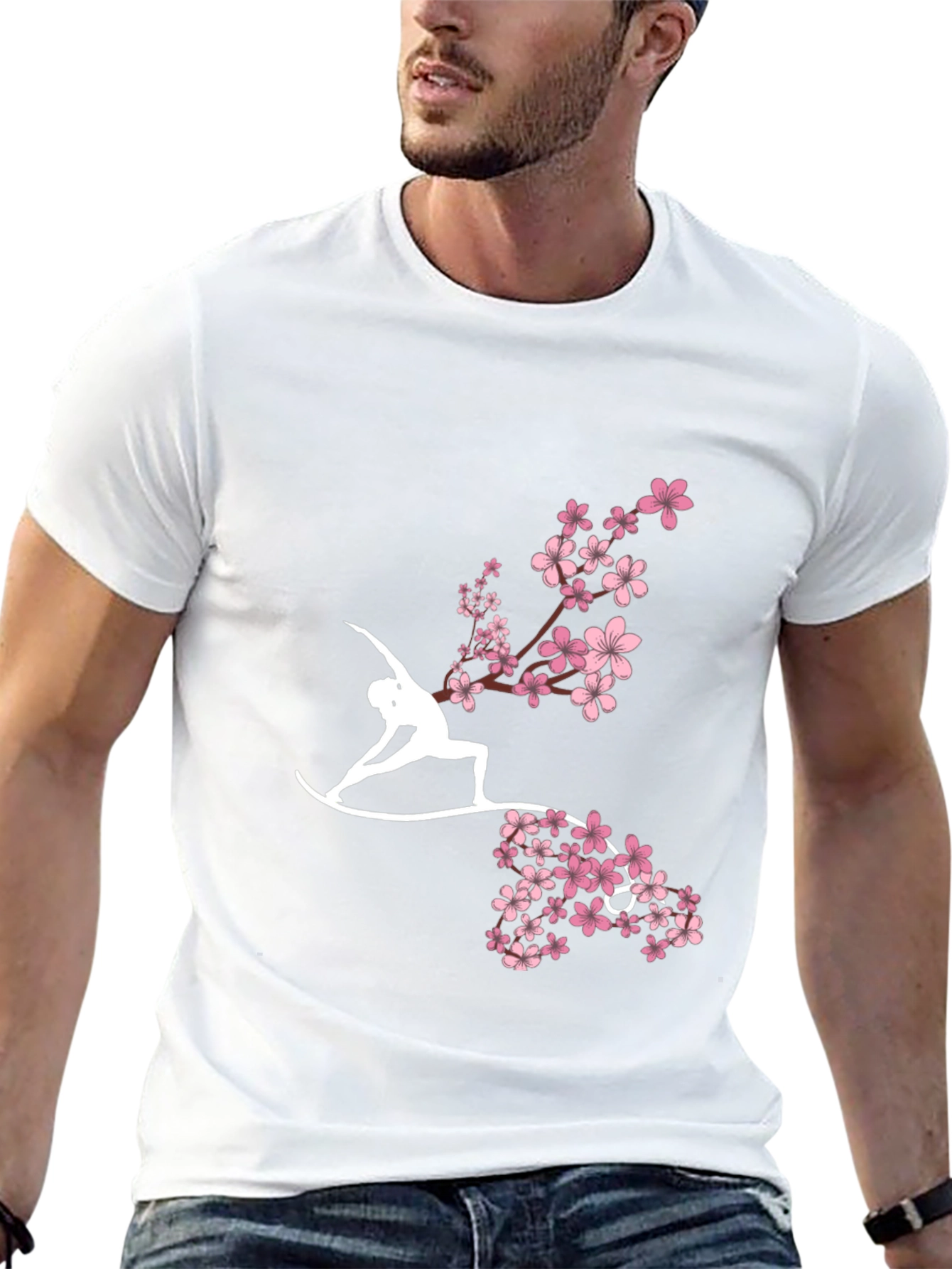 Black Yoga & Cherry Blossom Graphic Tee - Black view 13