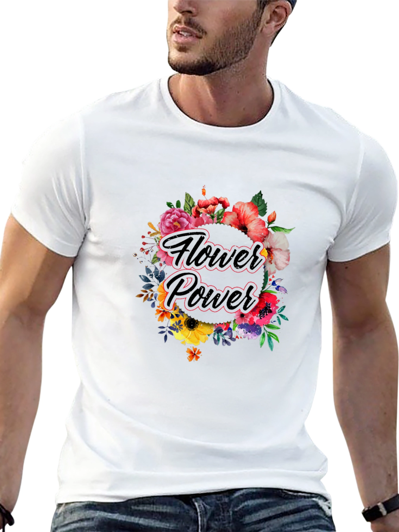 Black Flower Power Graphic Tee - Black Cotton T-Shirt view 13