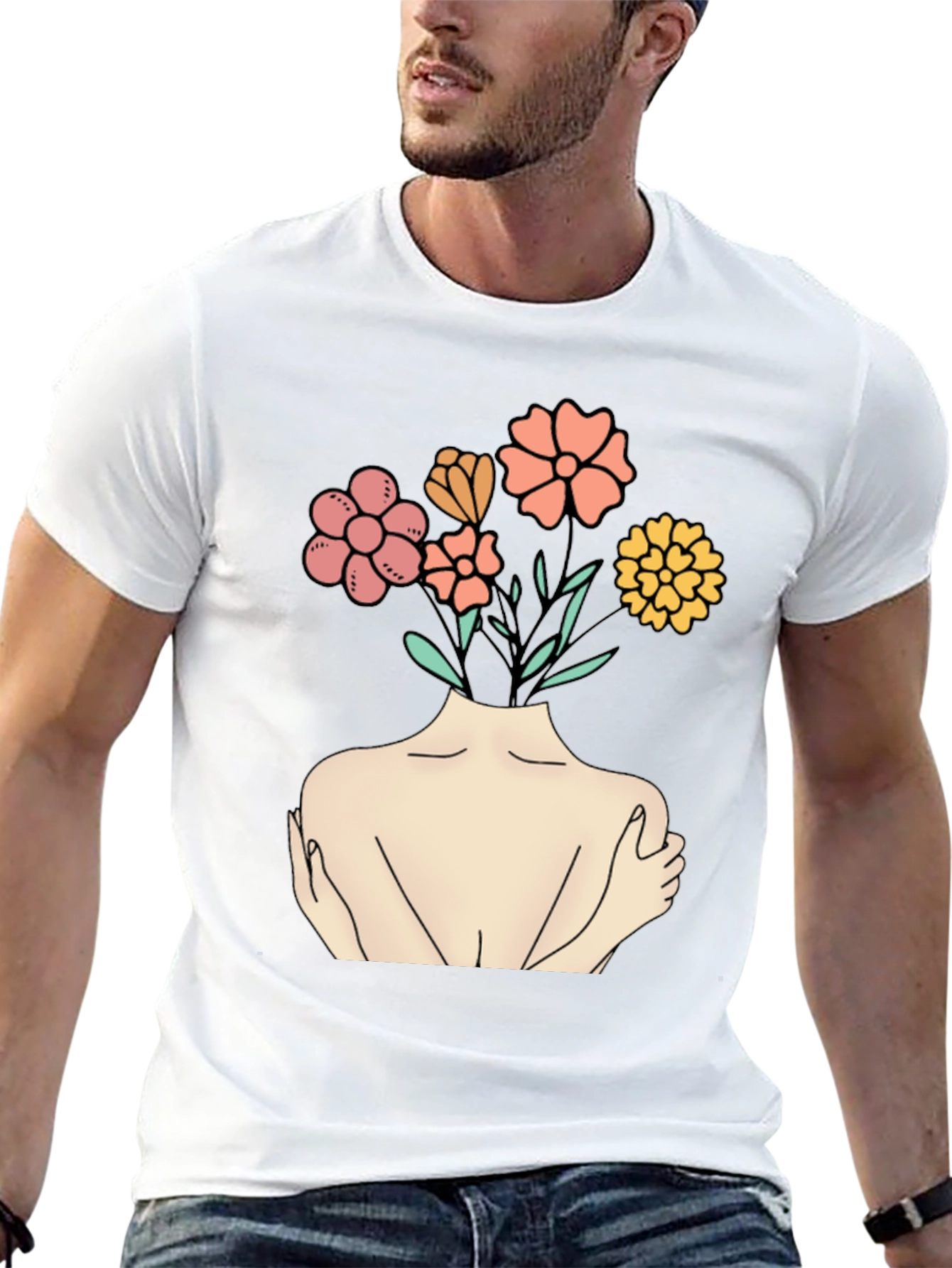 Black Floral Head Black Tee - Self Love Graphic Shirt view 13