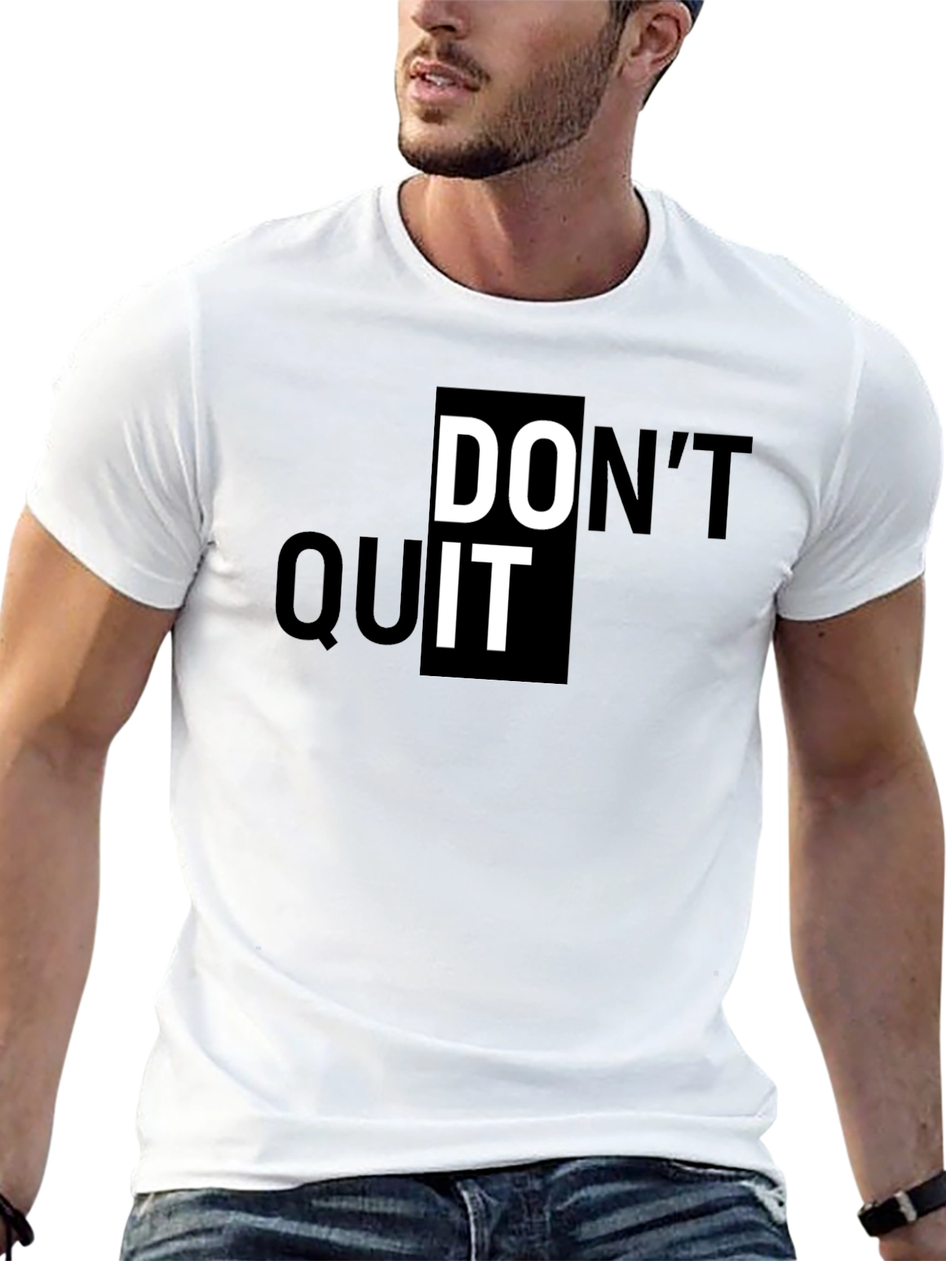 Black Motivational "Don't Quit" Graphic Print Black T-Shirt view 13