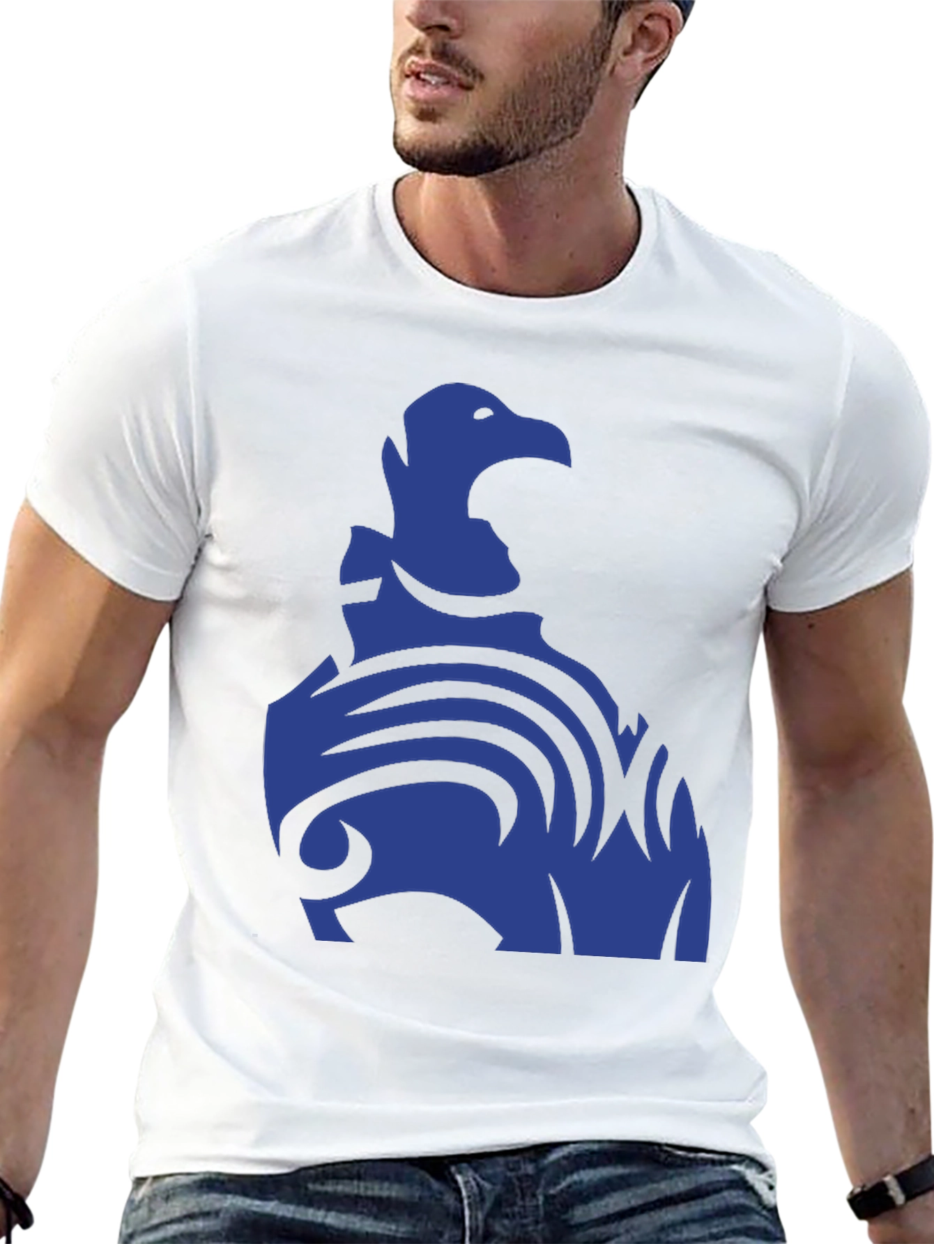 Black Blue Eagle Tribal Design Black T-Shirt view 13