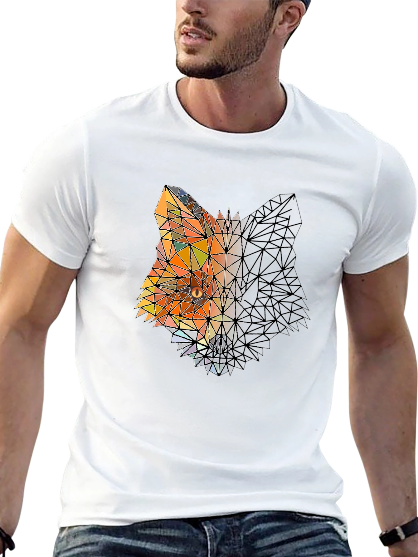 Black Geometric Fox Graphic Black T-Shirt view 13