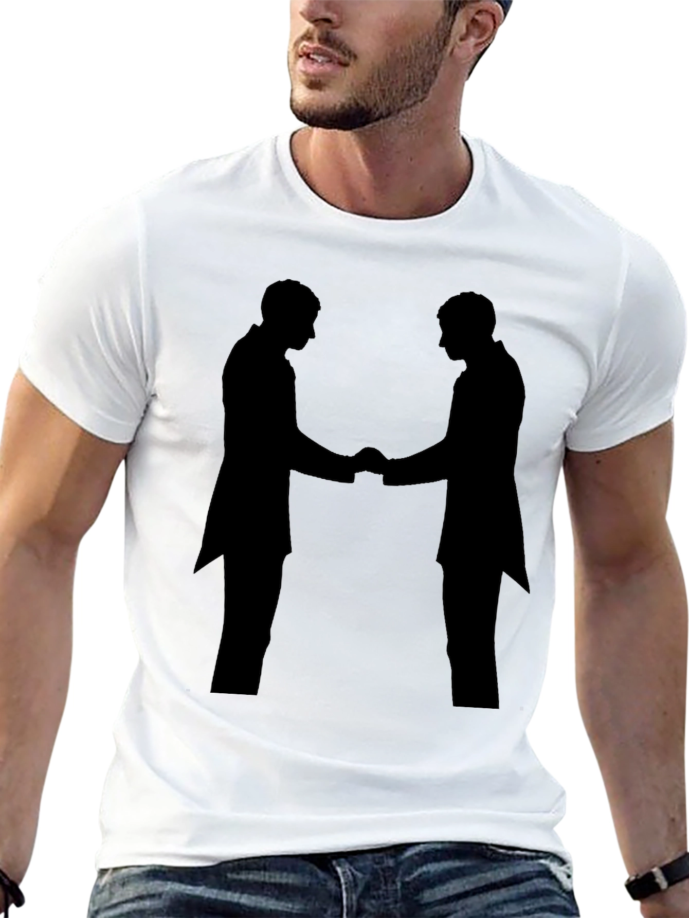 Black Handshake Silhouette Black T-Shirt view 13