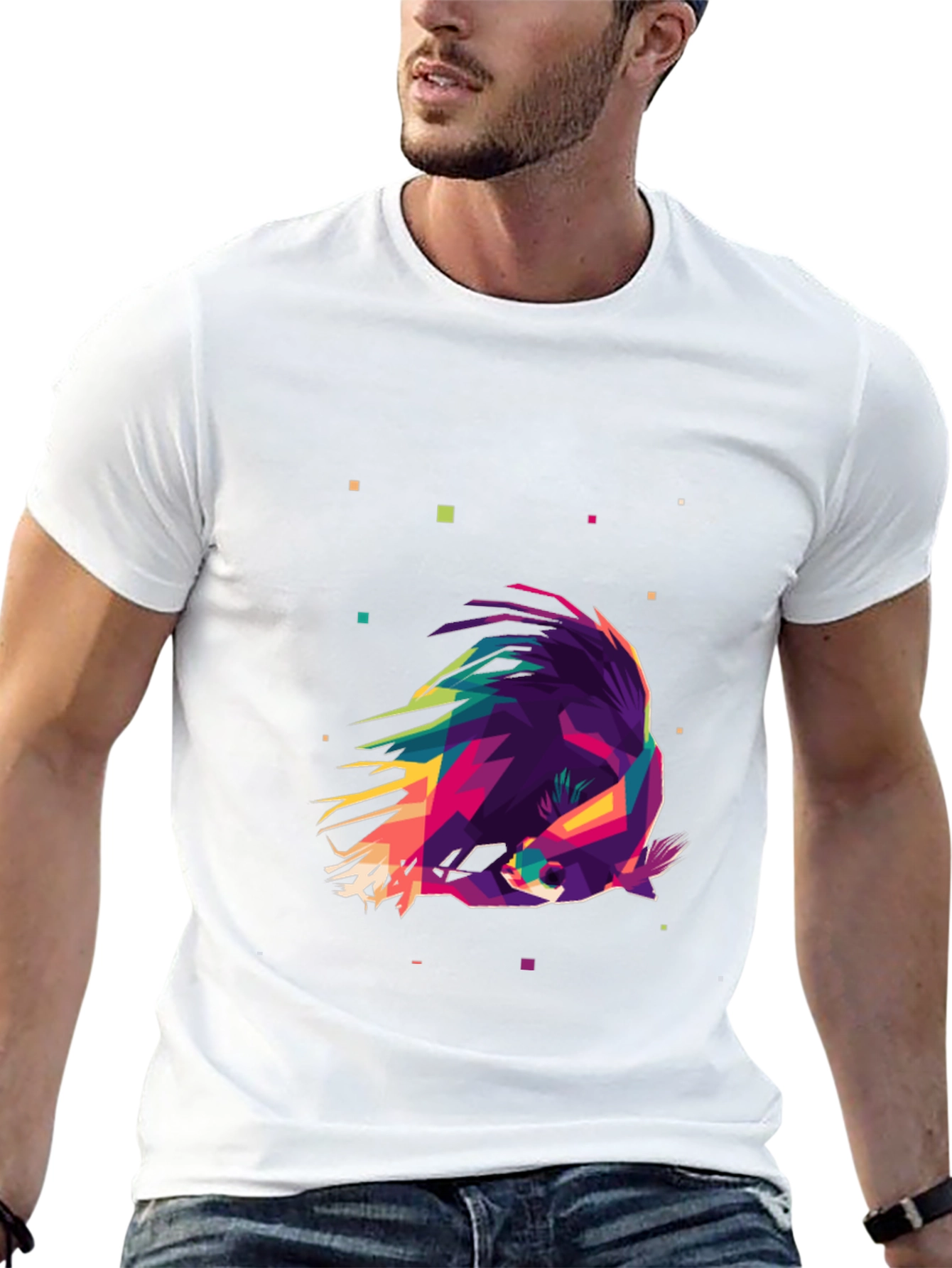 Black Geometric Raccoon Graphic Tee - Modern Art Shirt view 13