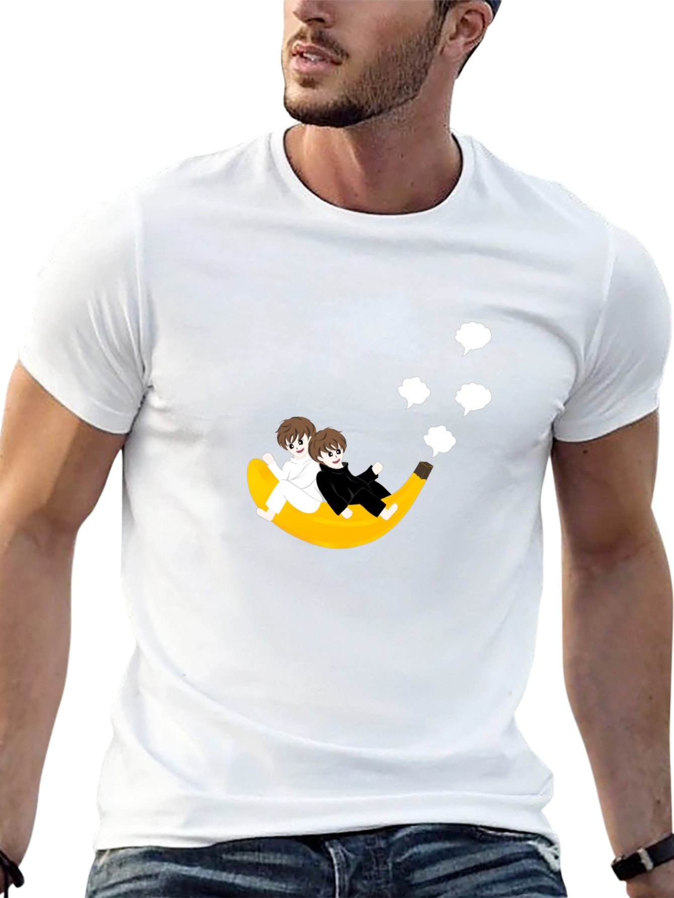 Black Whimsical Banana Ride T-Shirt - Unique Cartoon Design view 13