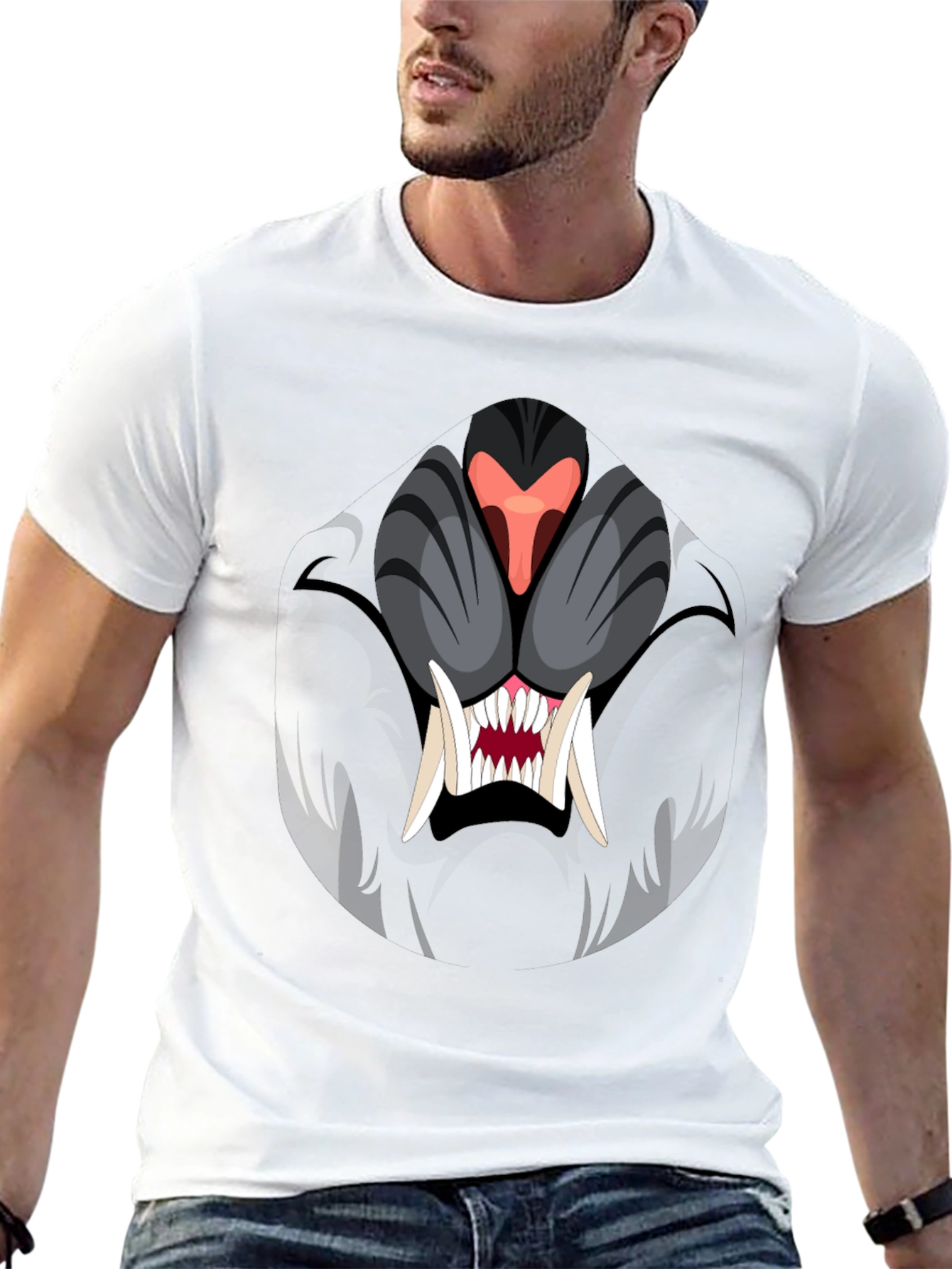 Black Men's Black Graphic Tee - Fierce Animal Design view 13