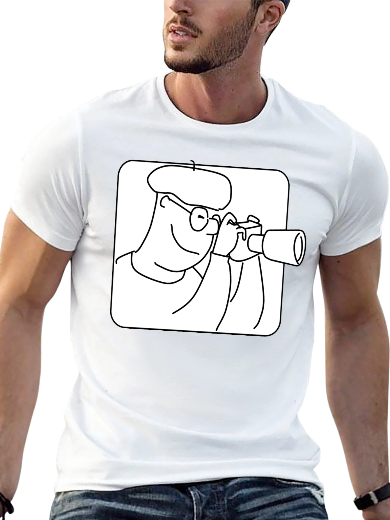Black Black T-Shirt with Cartoon Photographer Design view 13