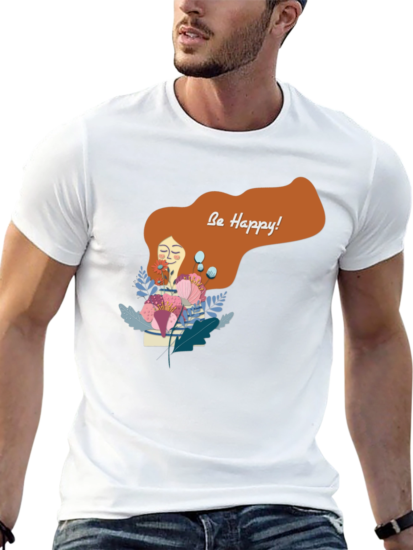 Black Be Happy Graphic Tee - Black Unisex T-Shirt view 13