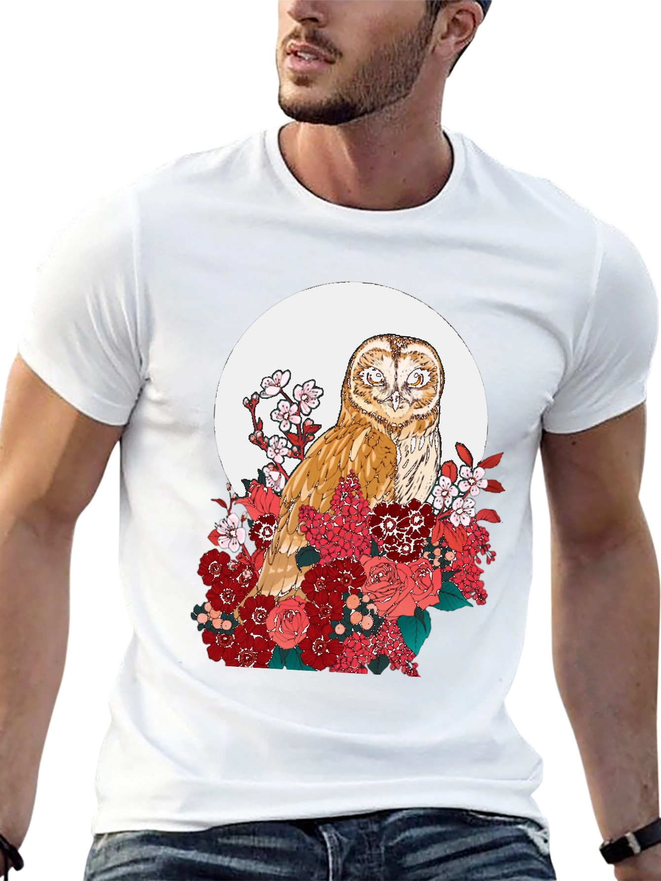 Black Owl and Floral Black T-Shirt view 13