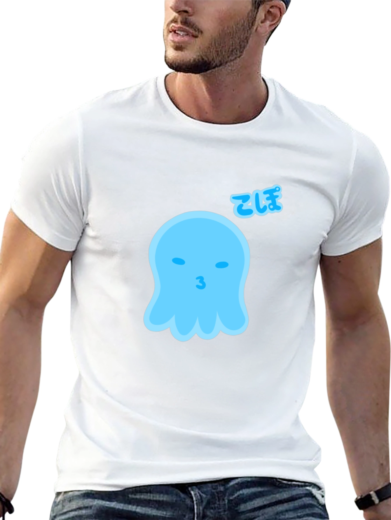 Black Cute Blue Ghost Graphic Tee - Soft Cotton Blend view 13