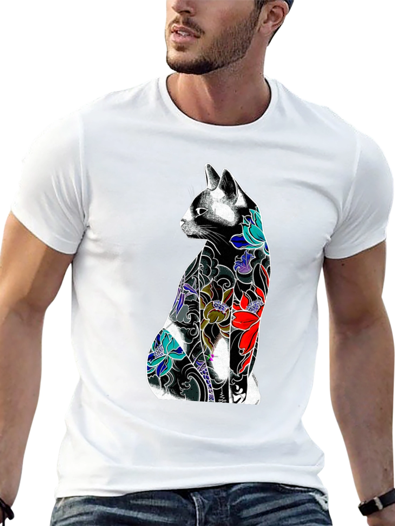 Black Tattoo Cat Graphic Tee - Unique Style view 13