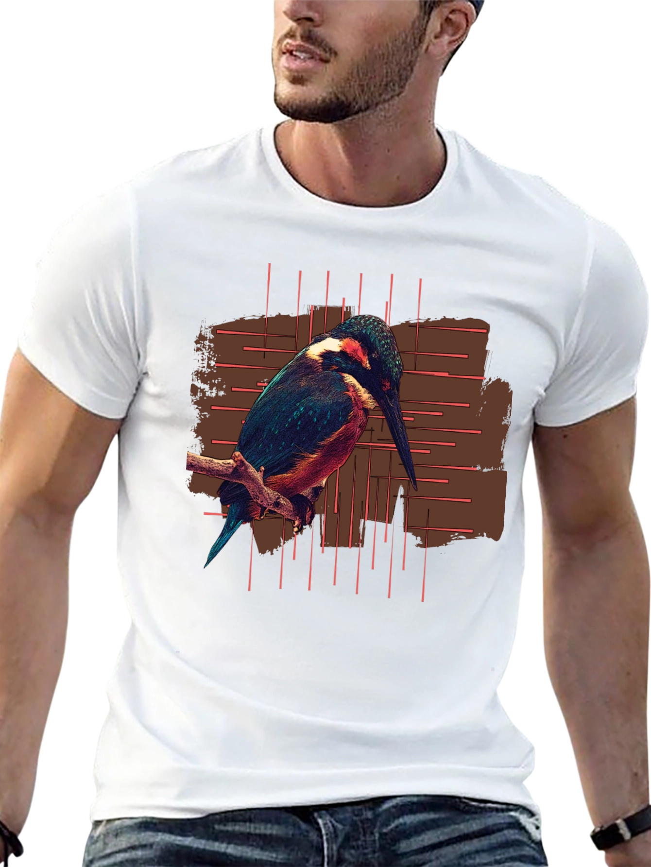 Black Kingfisher Bird Graphic Print Black T-Shirt view 13