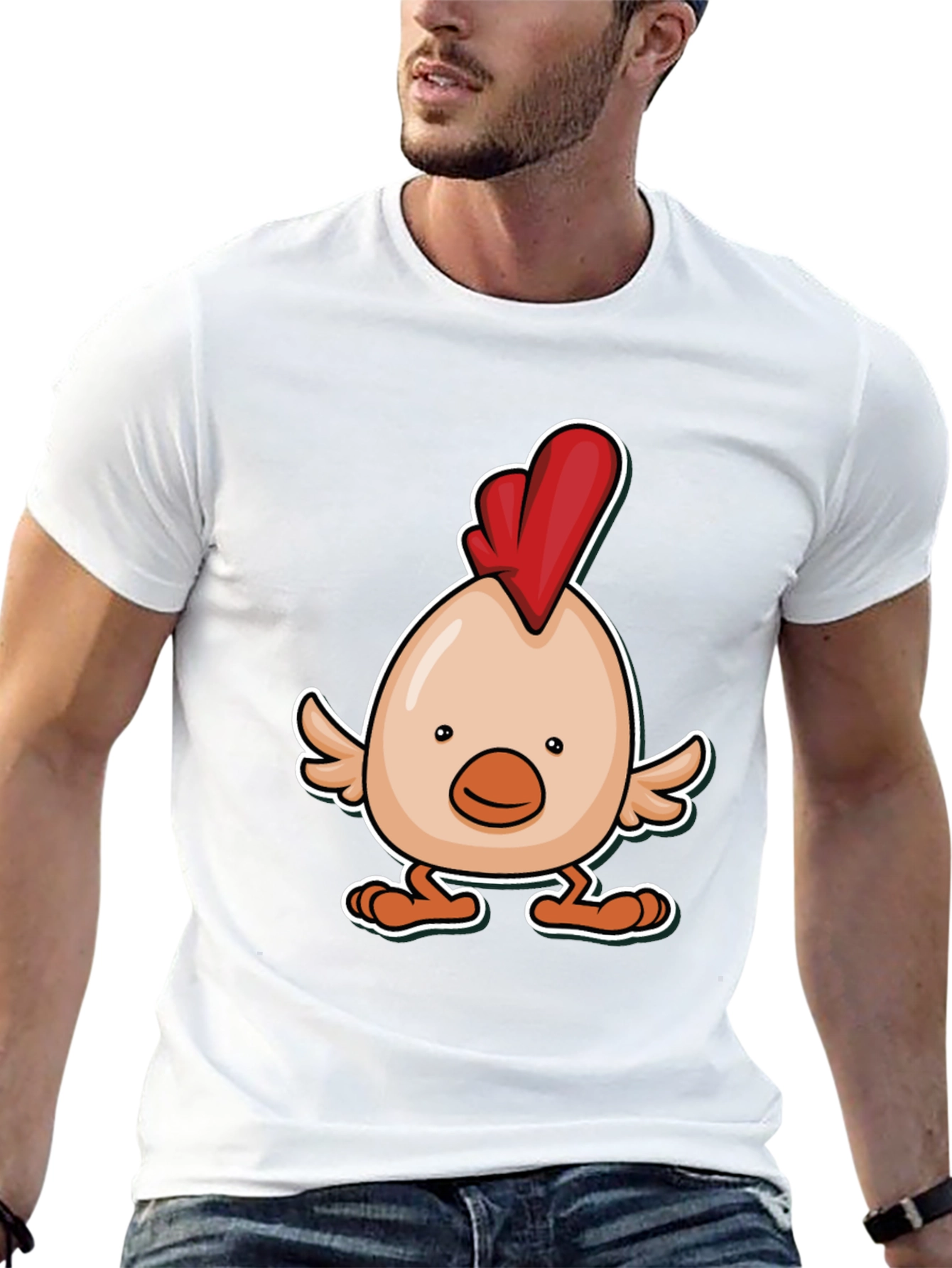Black Cartoon Chicken Graphic Tee - Black Cotton Blend view 13