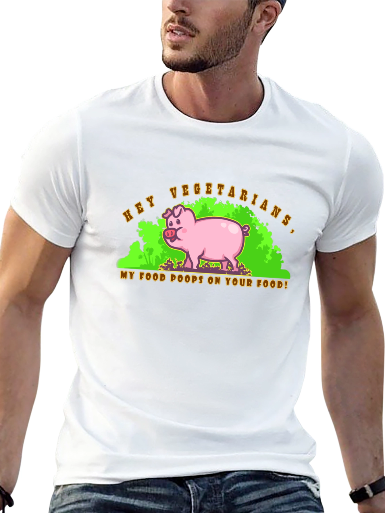 Black Hey Vegetarians Pig Humor Graphic T-Shirt view 13