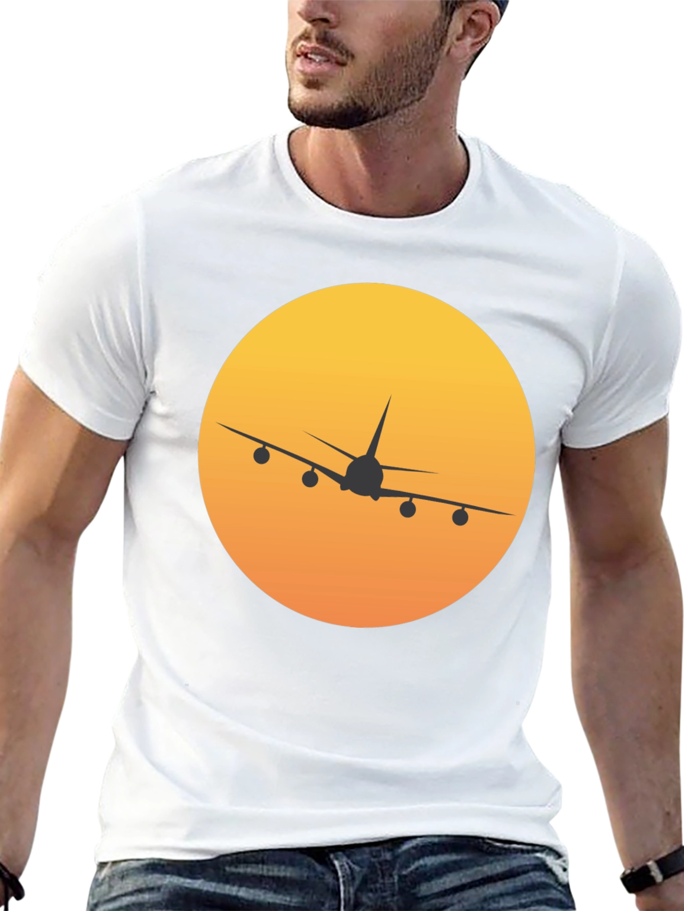 Black Airplane Sunset Graphic Tee - Black Crew Neck view 13