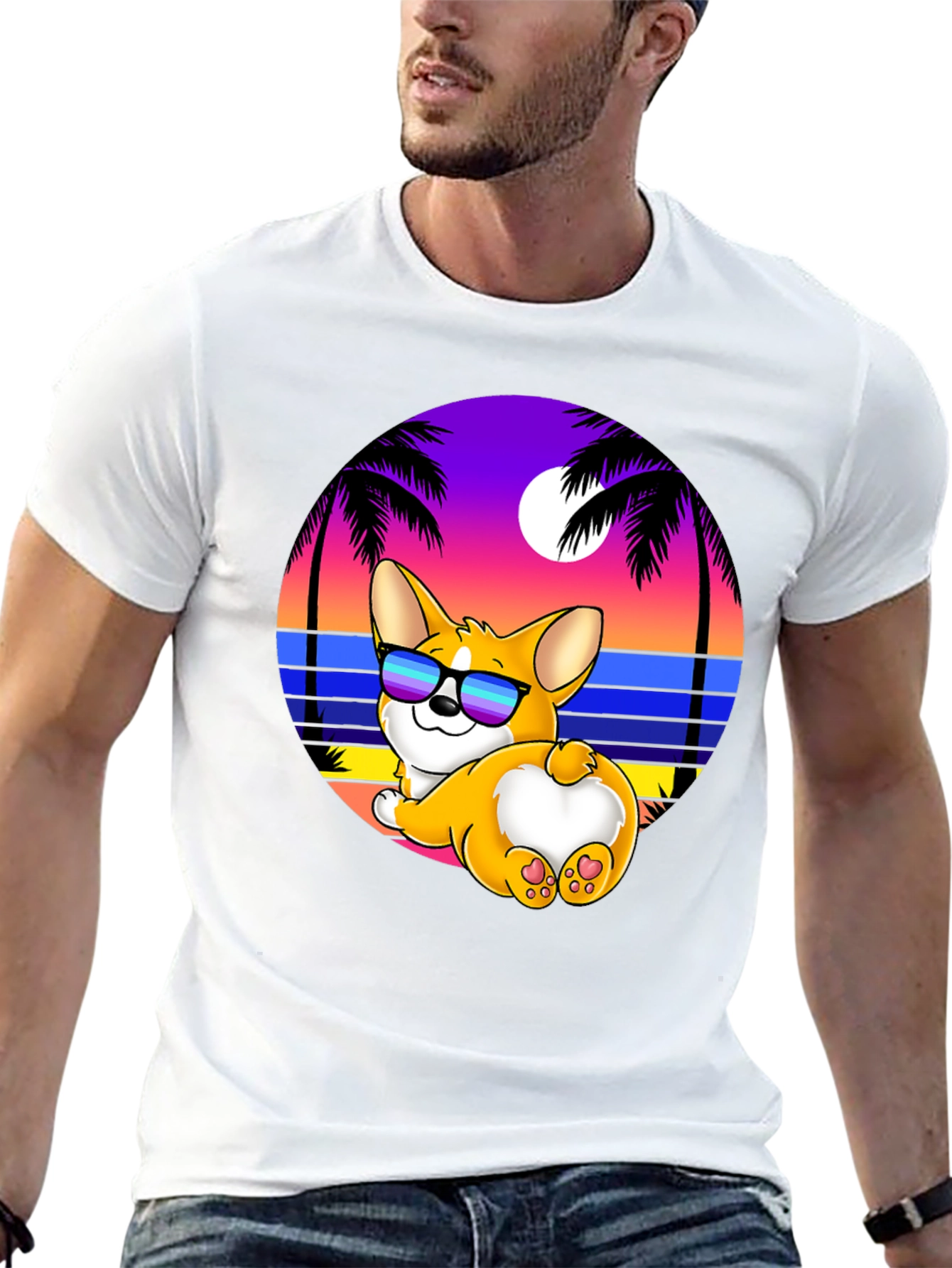 Black Corgi Beach T-Shirt view 13