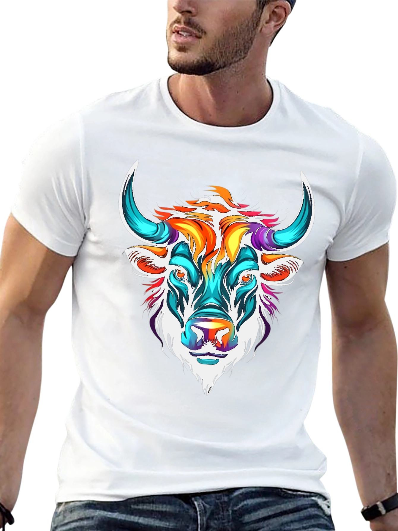 Black Colorful Bull Graphic Tee - Unisex T-Shirt view 13