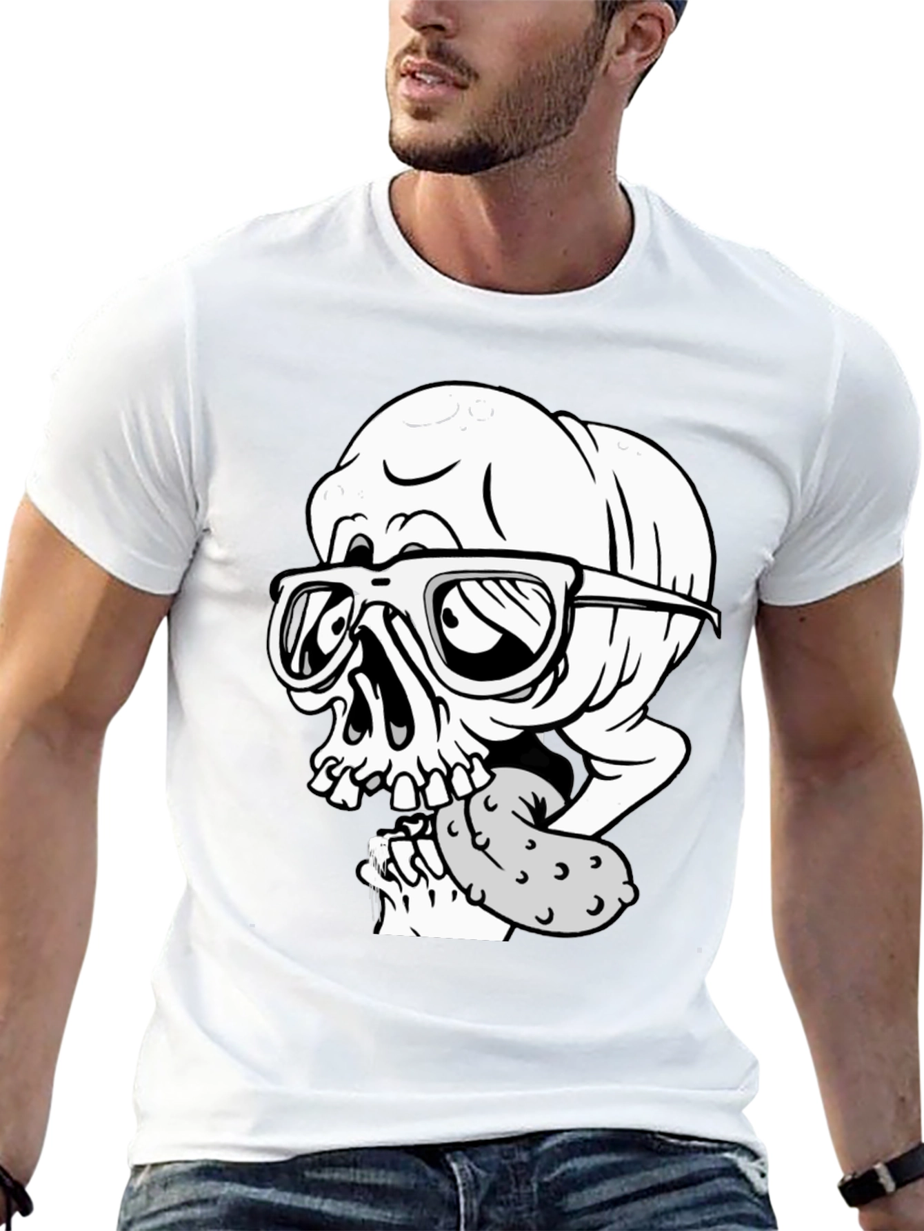 Black Skull with Pickle Graphic Tee view 13