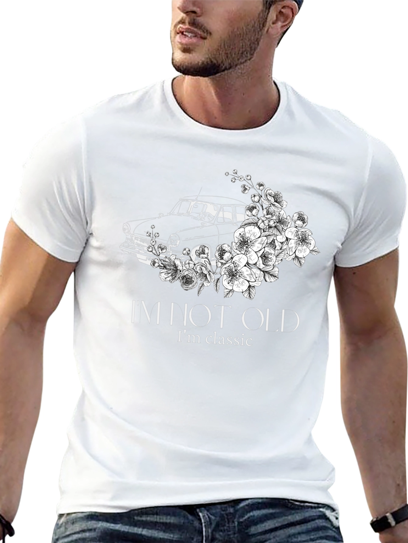 Black Classic Car Floral Tee - I'm Not Old, I'm Classic view 13