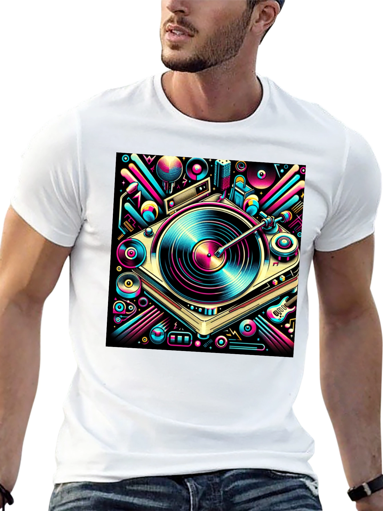 Black Retro Turntable Graphic Tee view 13