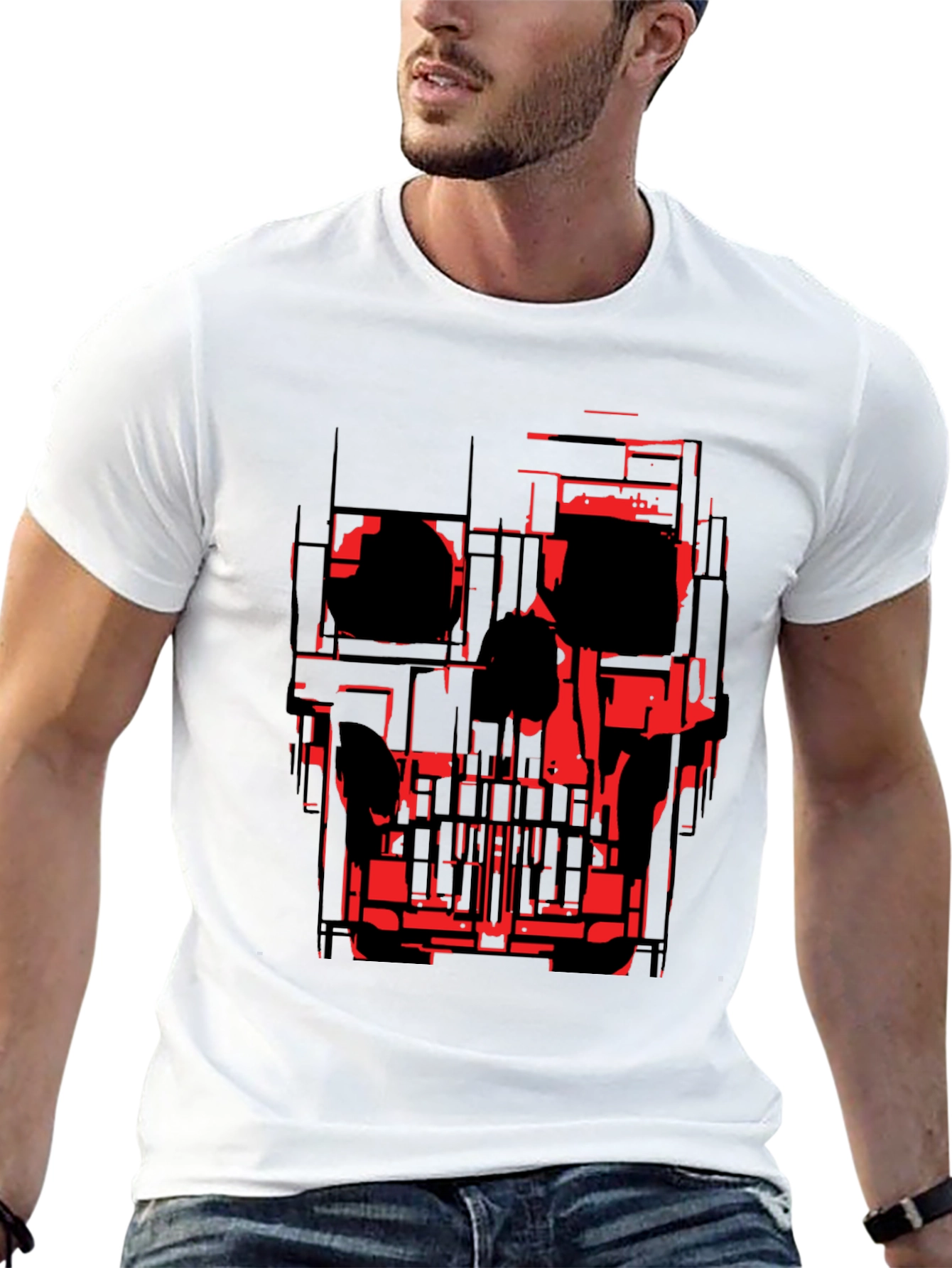 Black Abstract Skull Graphic Tee - Black view 13