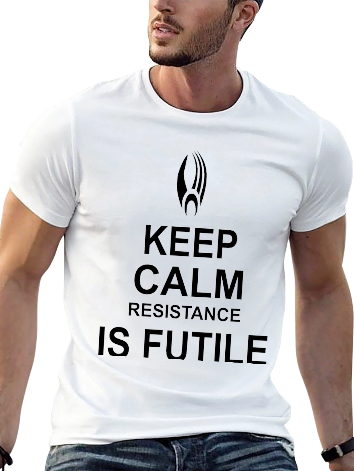 Black Keep Calm Resistance is Futile Black T-Shirt view 13