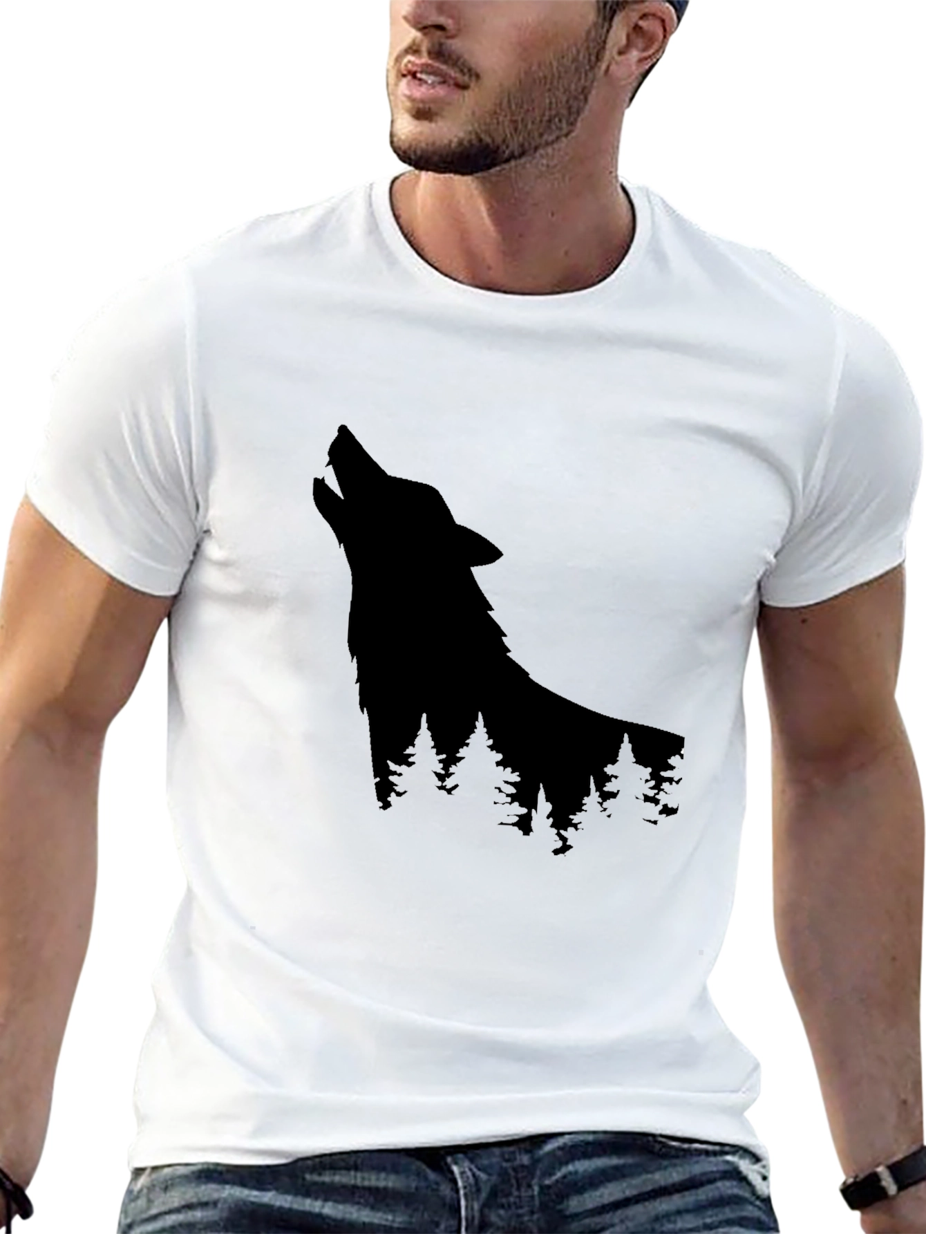 Black Wolf Silhouette Black Graphic Tee view 13