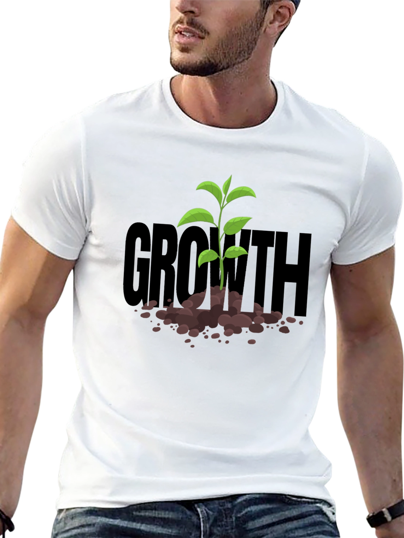 Black Growth Sprout T-Shirt - Black Cotton Tee view 13