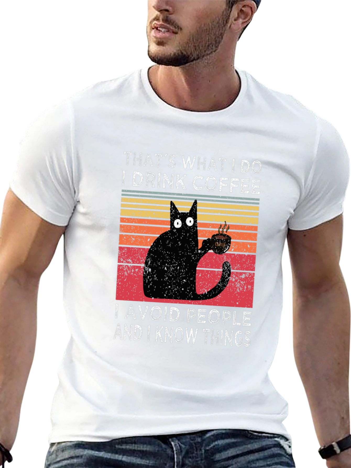 Black Coffee Cat T-Shirt - I Drink Coffee, Avoid People view 13