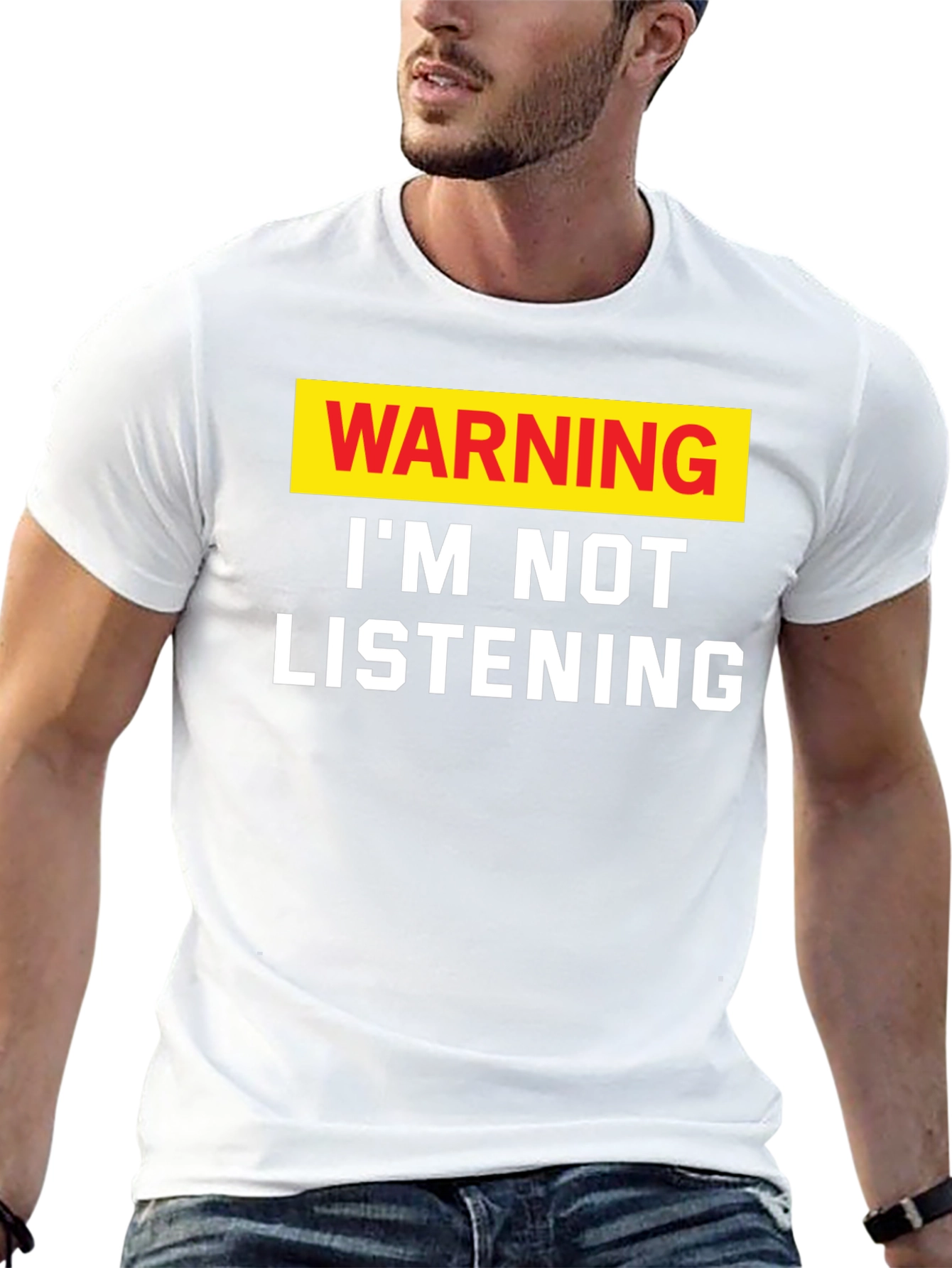 Black Warning I'm Not Listening Men's T-Shirt view 13