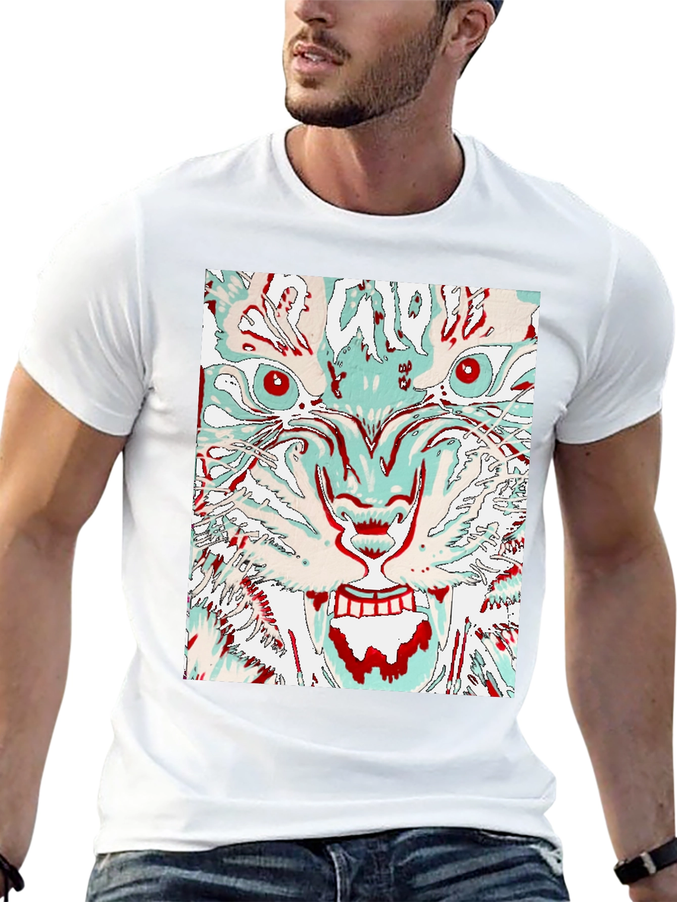 Black Abstract Tiger Graphic Tee - Men's Black T-Shirt view 13